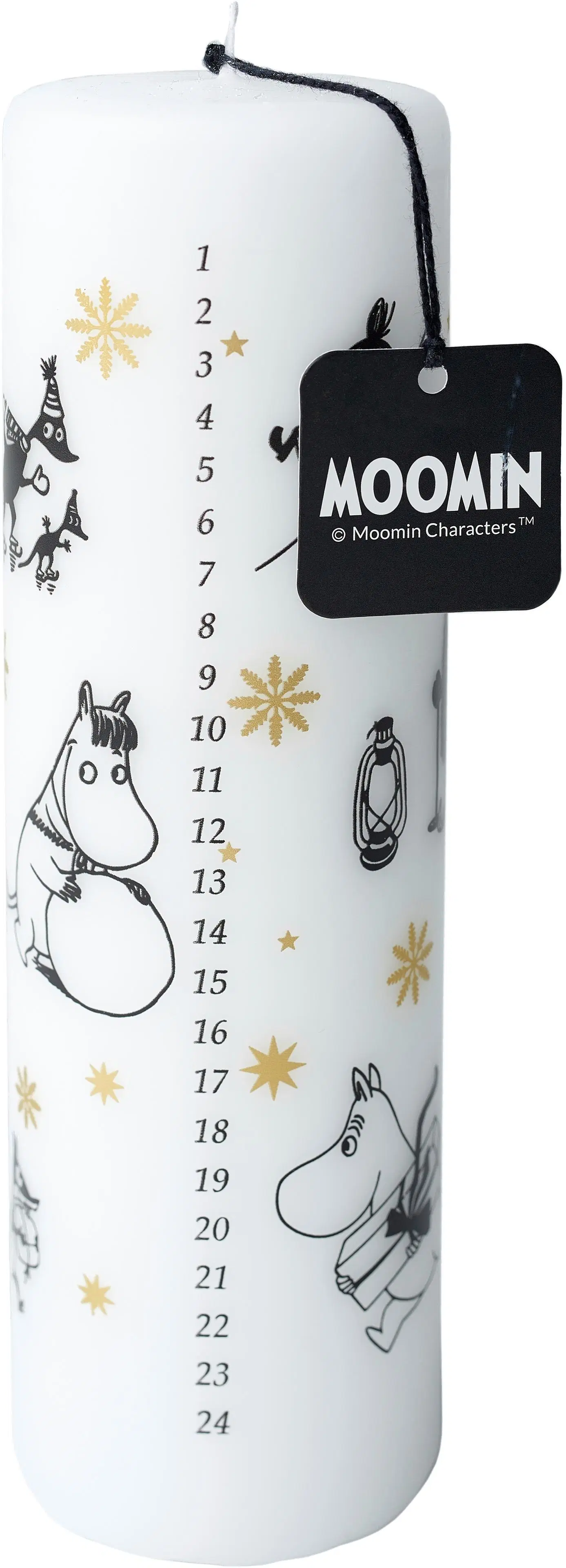 Moomin kalenterikynttilä silkkipainettu valkoinen 6x20cm 1kpl 75h