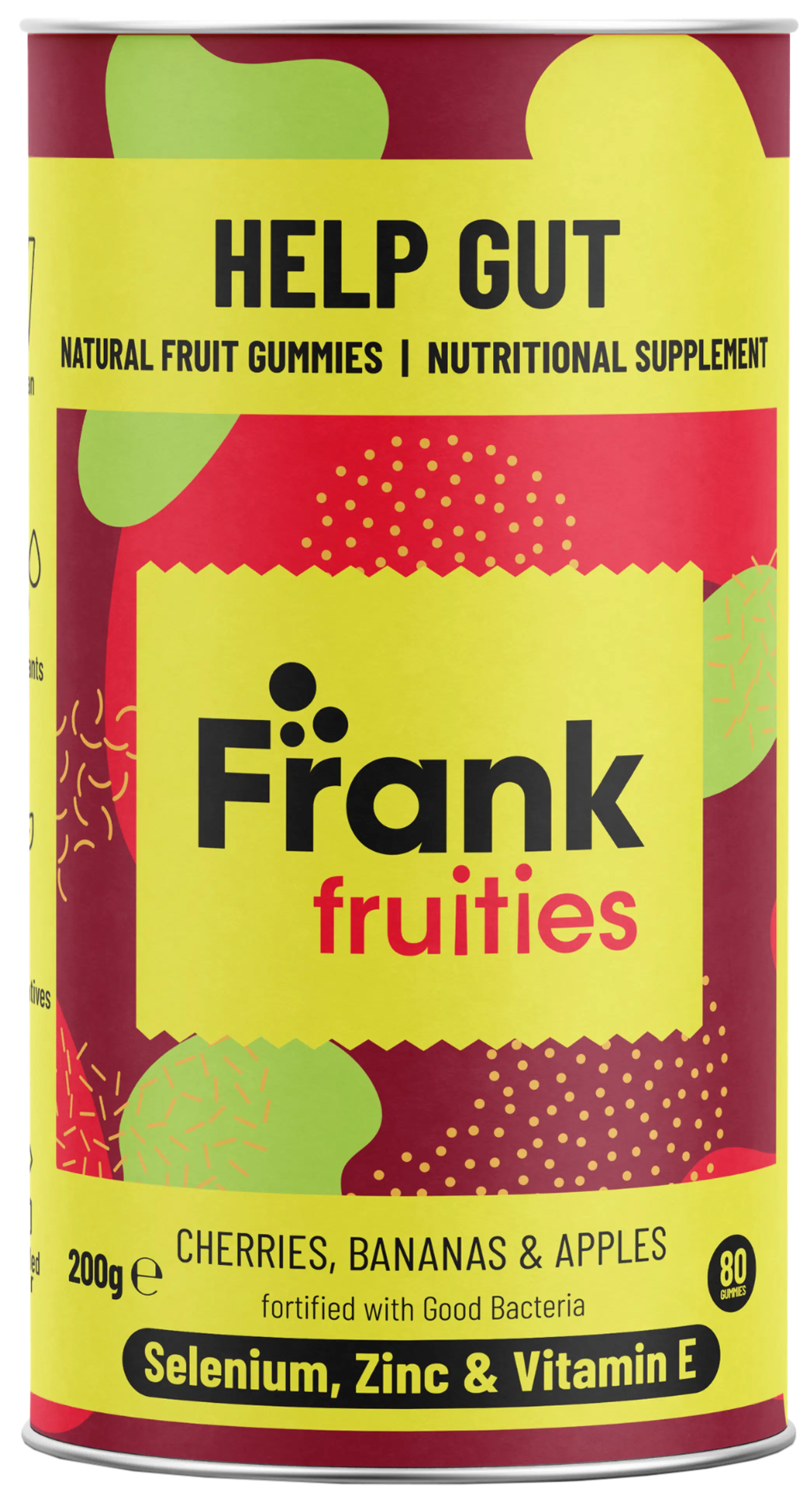 Frank fruities Help Gut maitohappobakteeri-E-vitamiini-sinkki-seleenivalmiste ravintolisä 80 kpl 200 g
