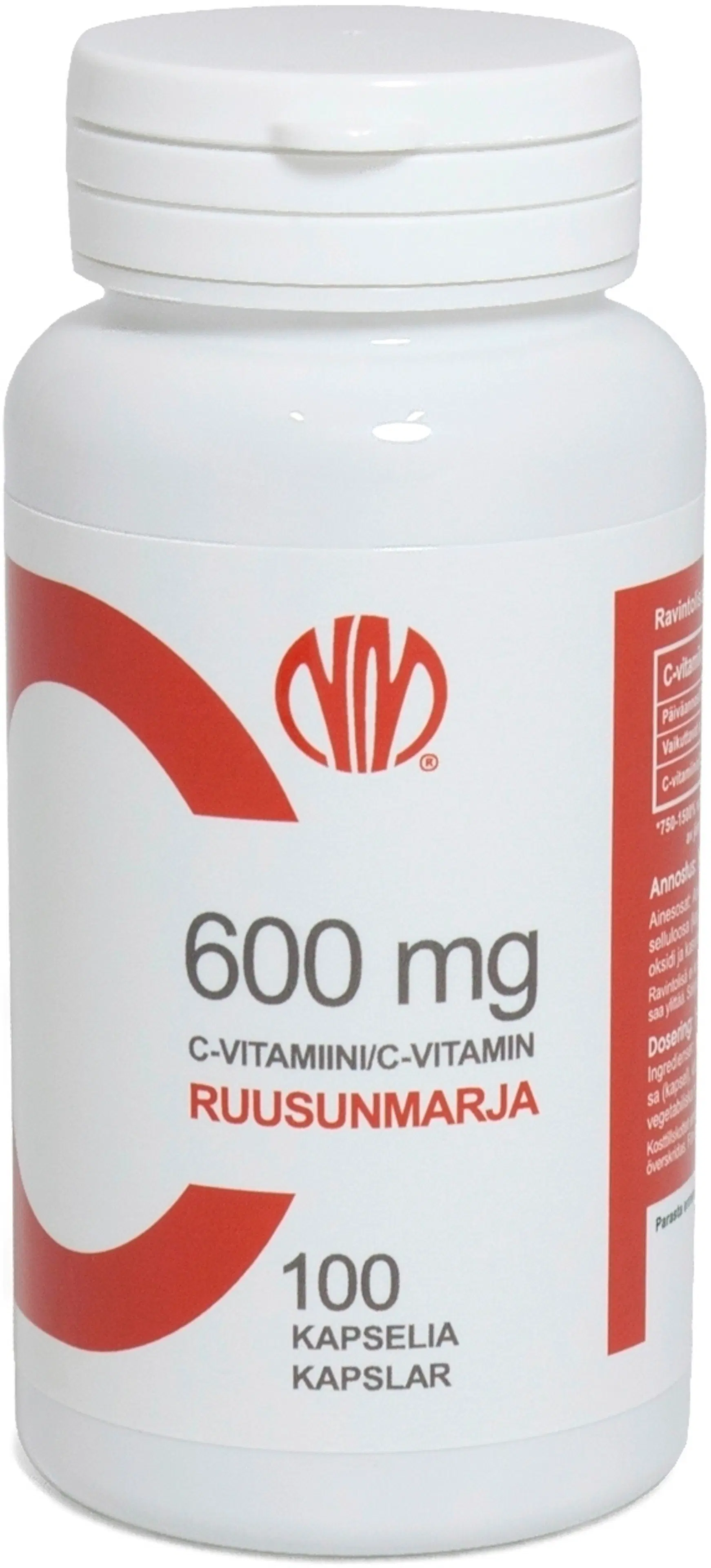 Natura Median Ruusunmarja C-vitamiini 600 mg ravintolisä 100 kaps.