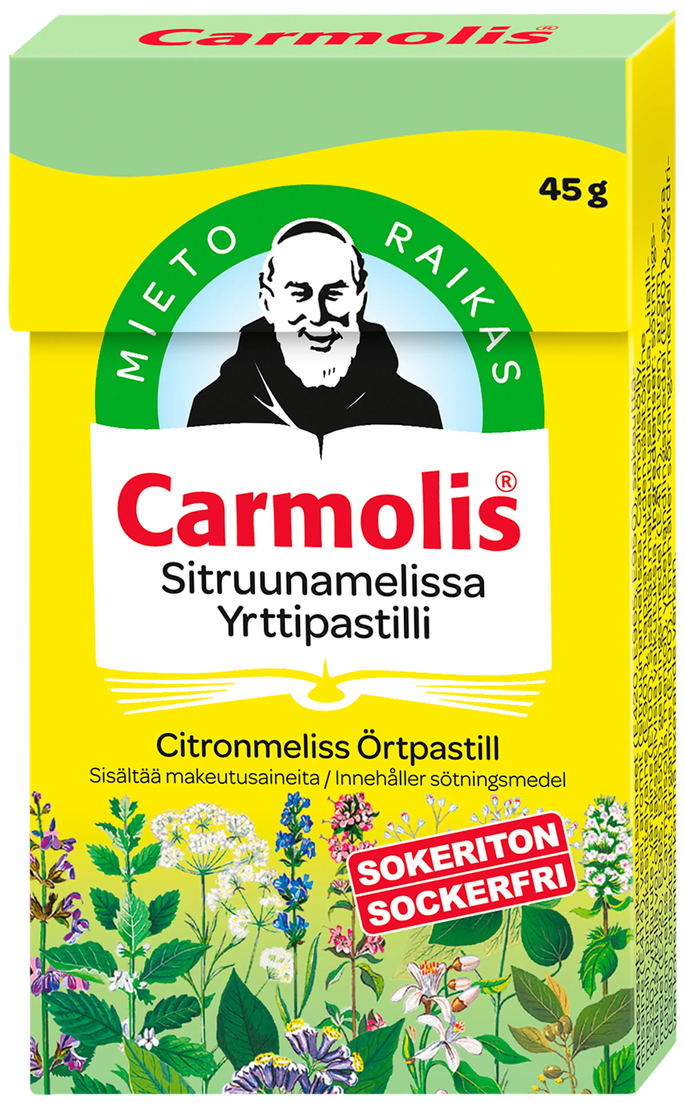 Carmolis Sitruunamelissa yrttipastilli, sokeriton 45 g