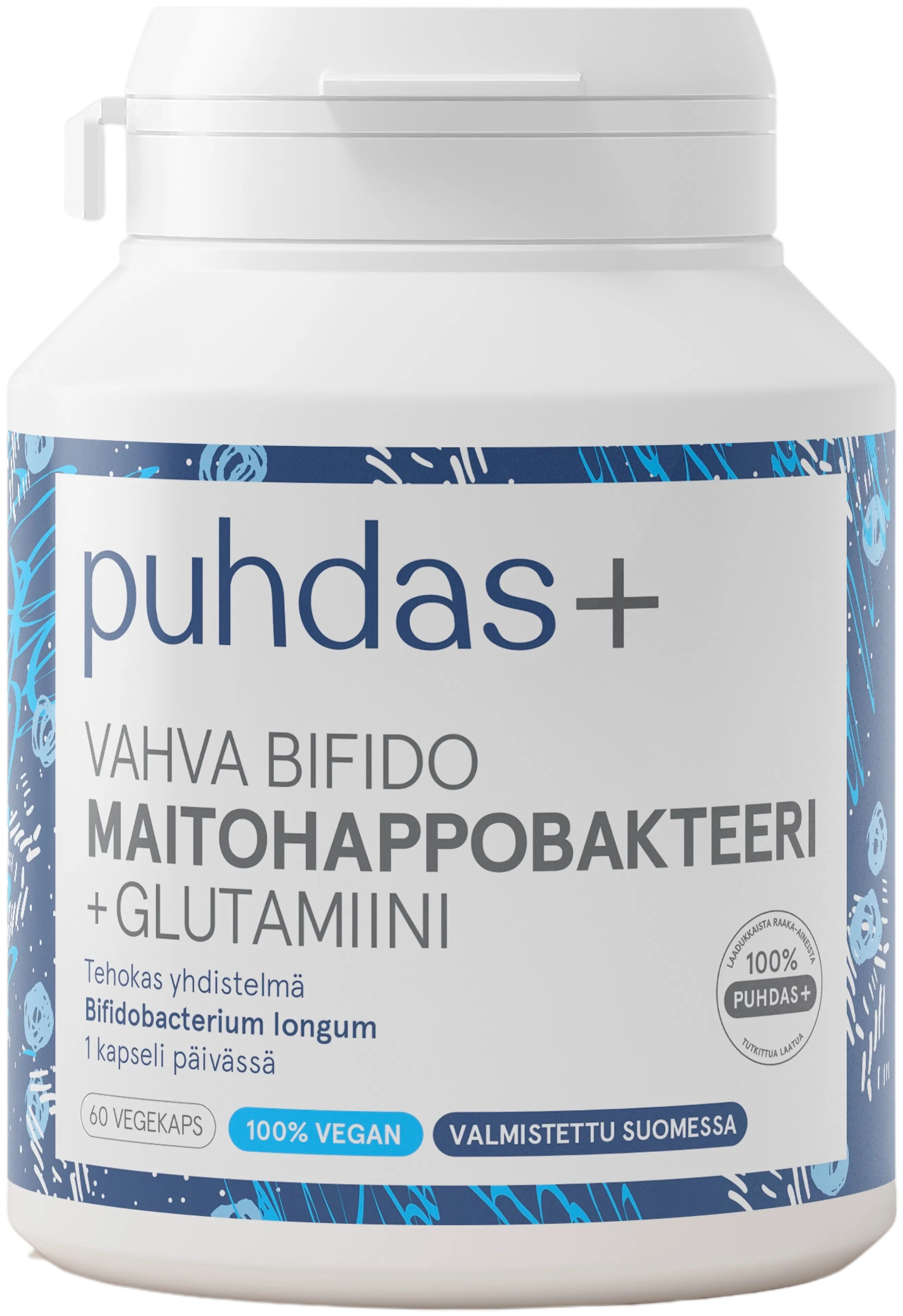 Puhdas+ Vahva Bifido Maitohappobakteeri + glutamiini 60 vegekaps