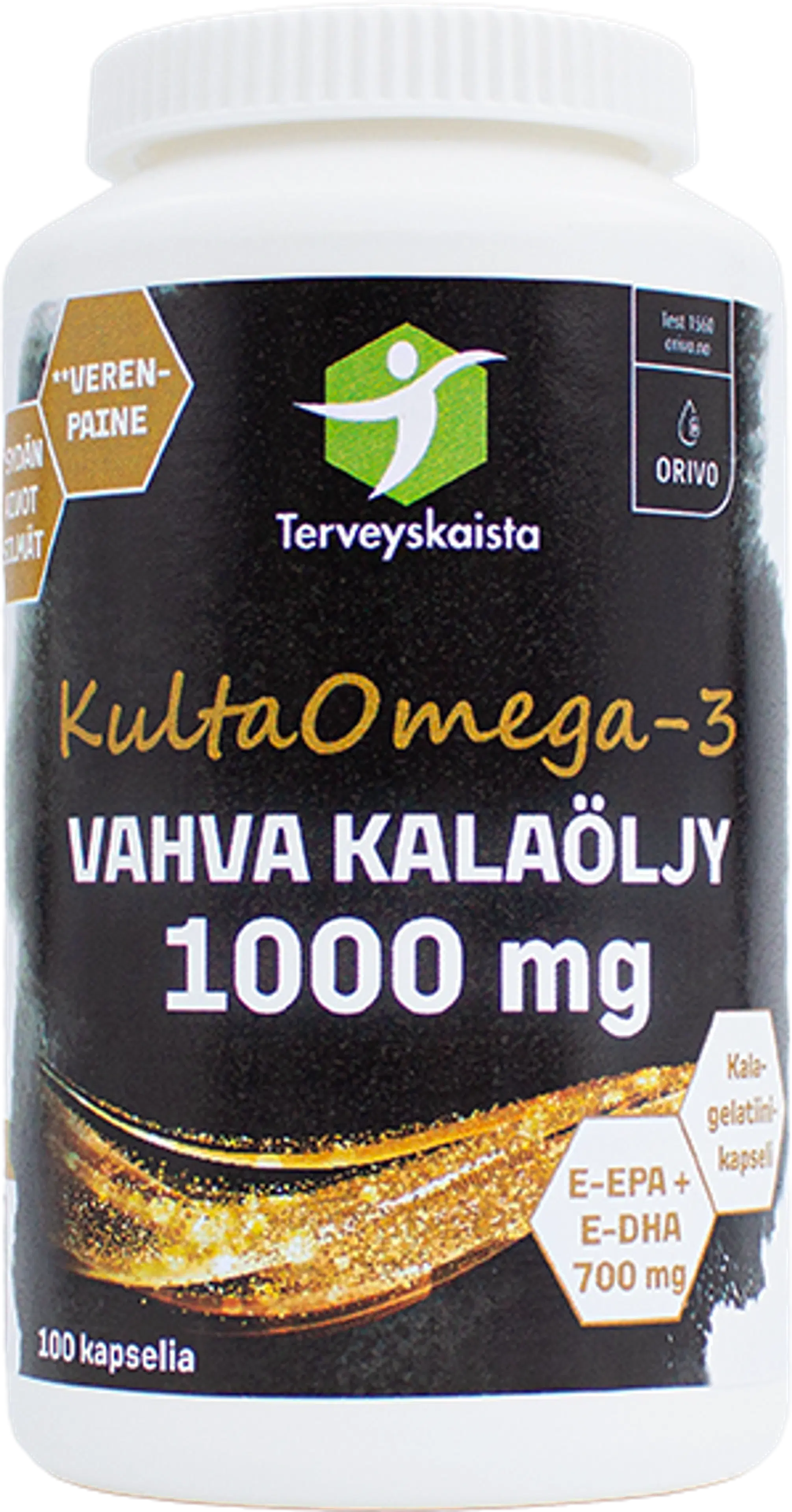 Terveyskaistan KultaOmega-3 Vahva kalaöljy 1000 mg 100 kaps.