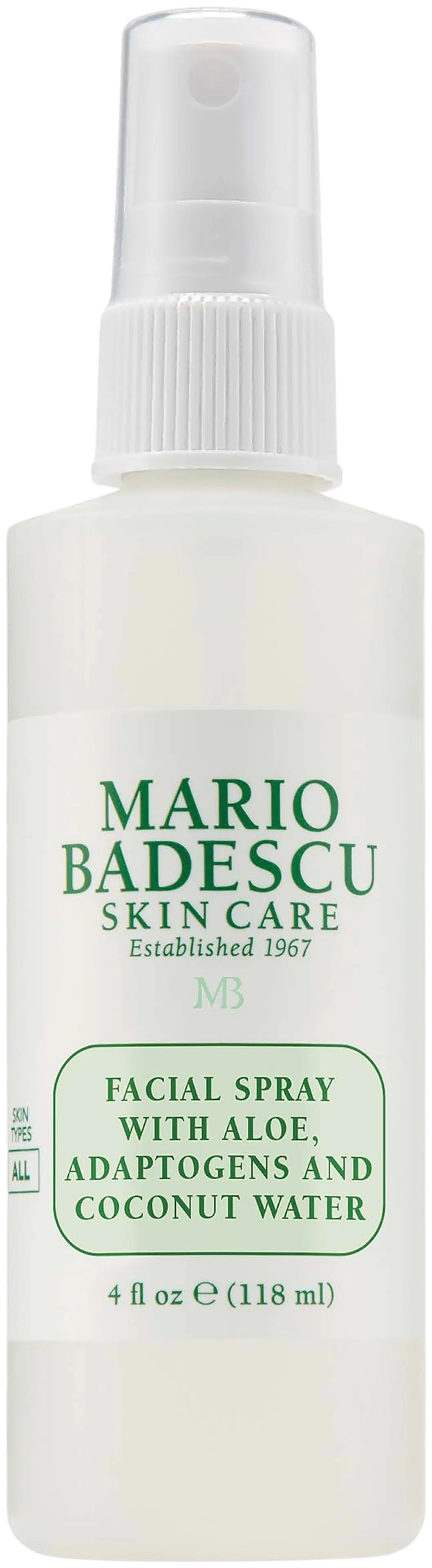 Mario Badescu Facial Spray With Aloe, Adaptogens And Coconut Water hajusteeton, kosteuttava kasvosuihke 118ml