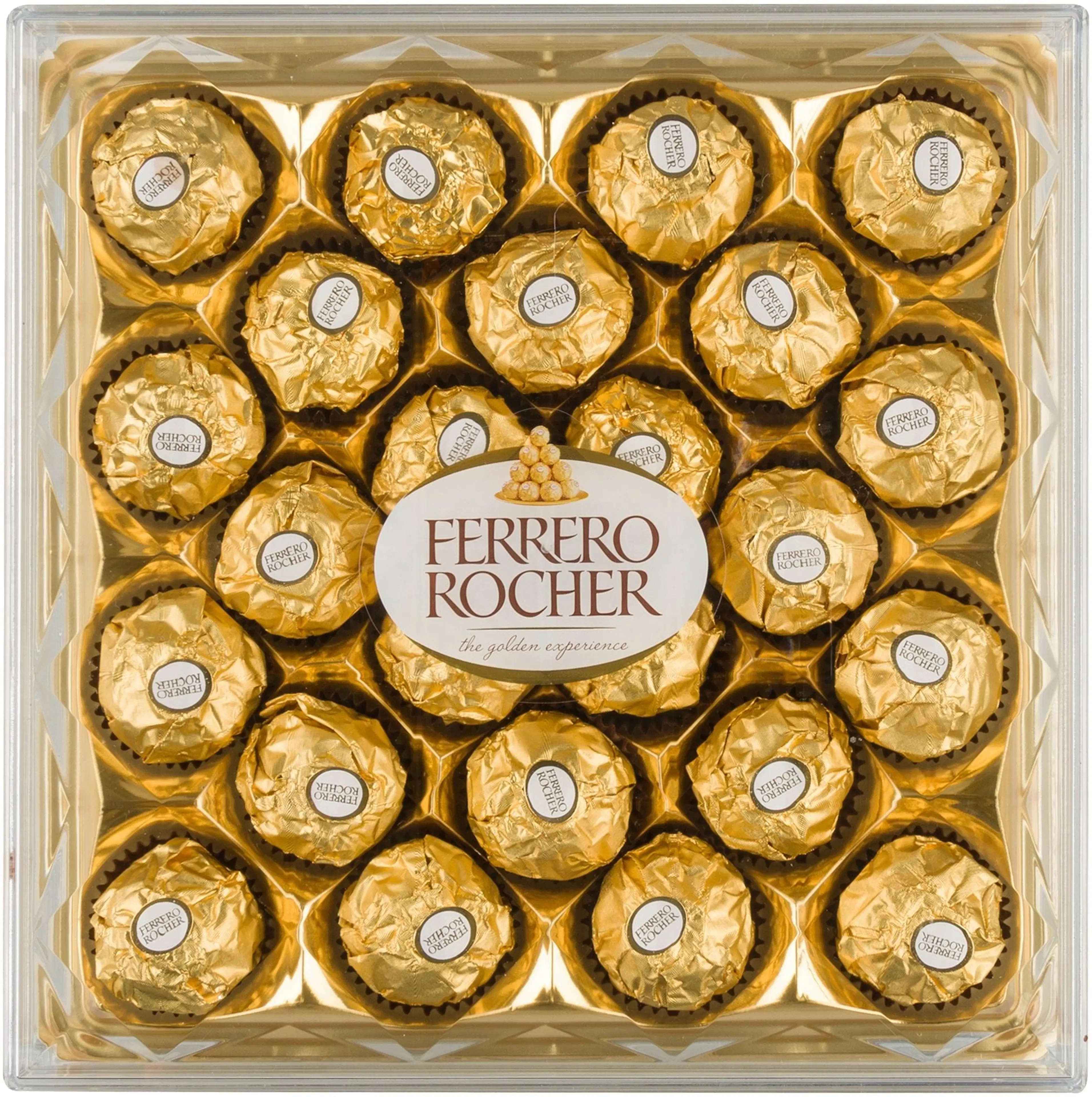 Ferrero Rocher Diamantata maitosuklaalla ja hasselpähkinärouheella kuorrutettu rapea vohvelierikoisuus sisällä kokonainen hasselpähkinä hasselpähkinäkreemissä 24pcs/300g