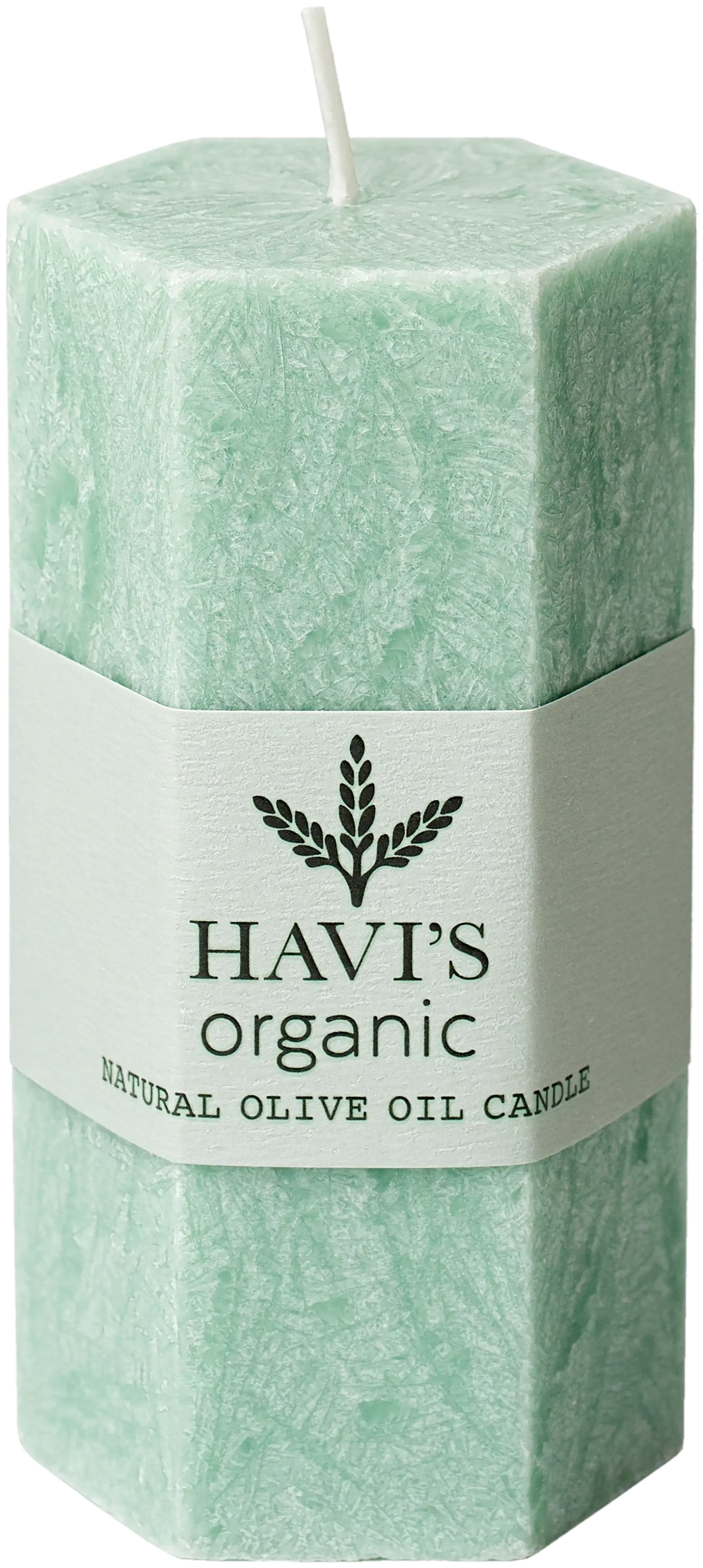 Havi´s oliiviöljykynttilä steariini pöytäkynttilä  Hexagon vihreä 5x10cm 1kpl 17h