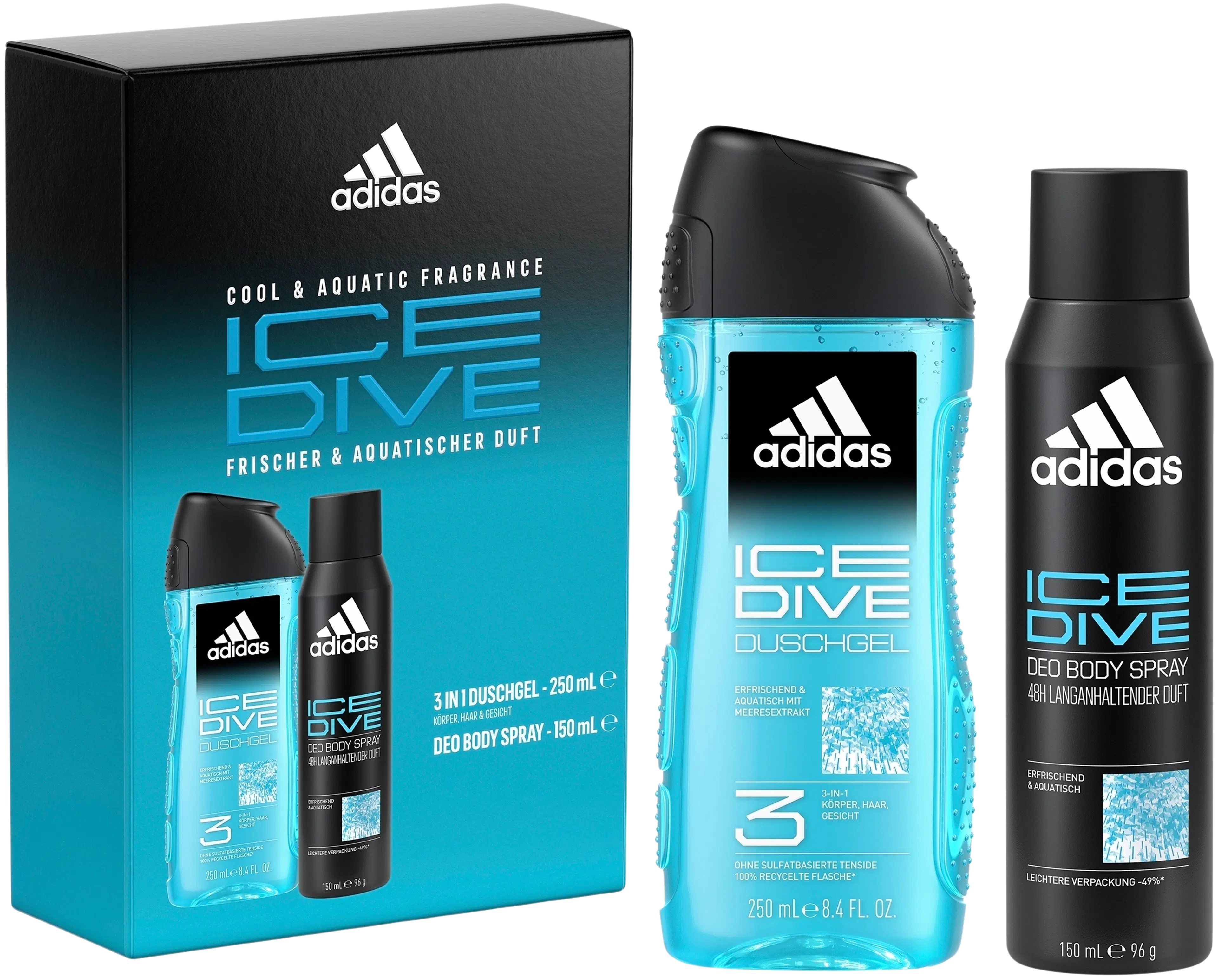 Adidas Ice Dive body spray 150 ml + suihkugeeli 250 ml tuoksupakkaus