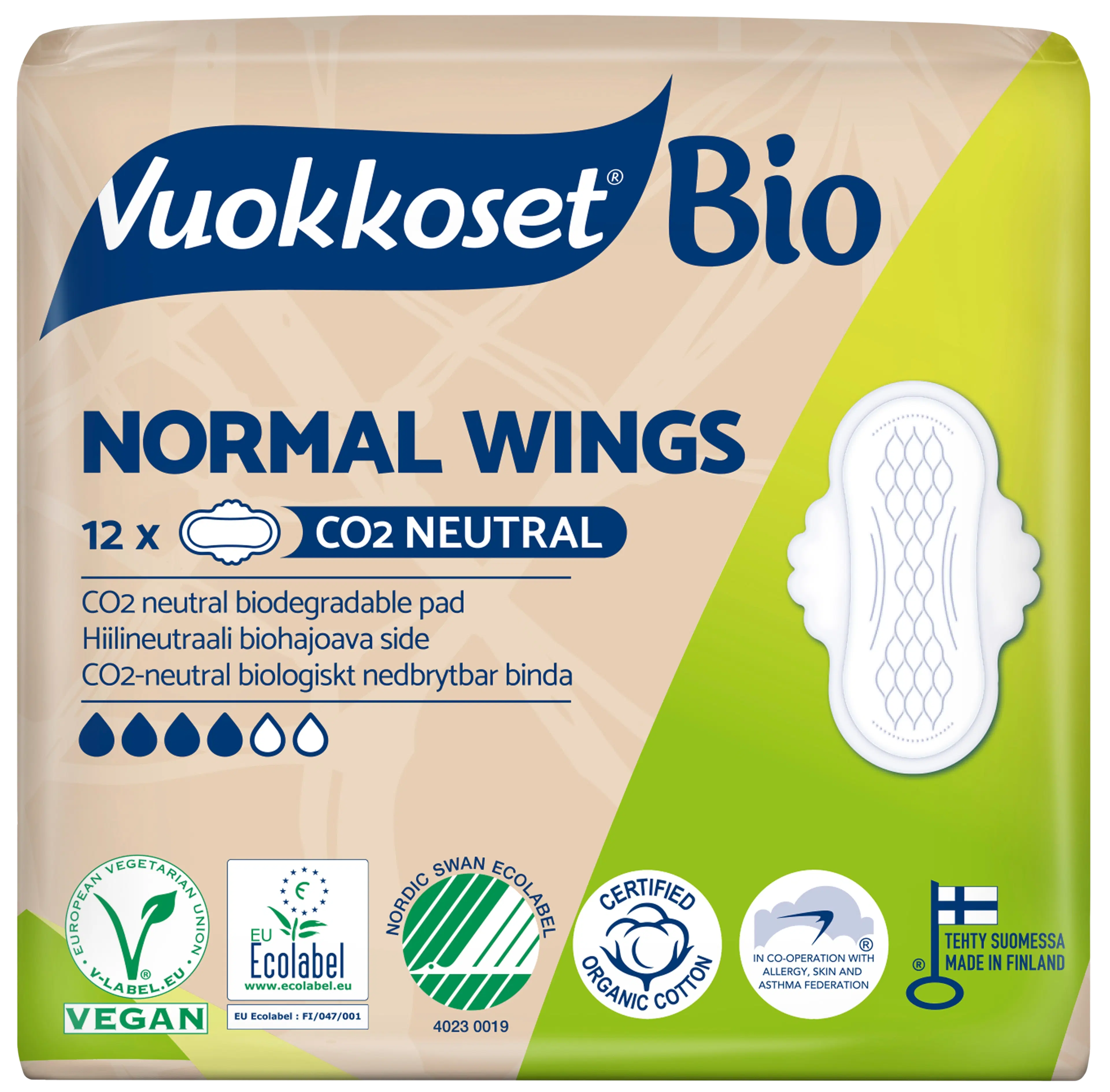 Vuokkoset Bio Normal Wings ohutside 12 kpl