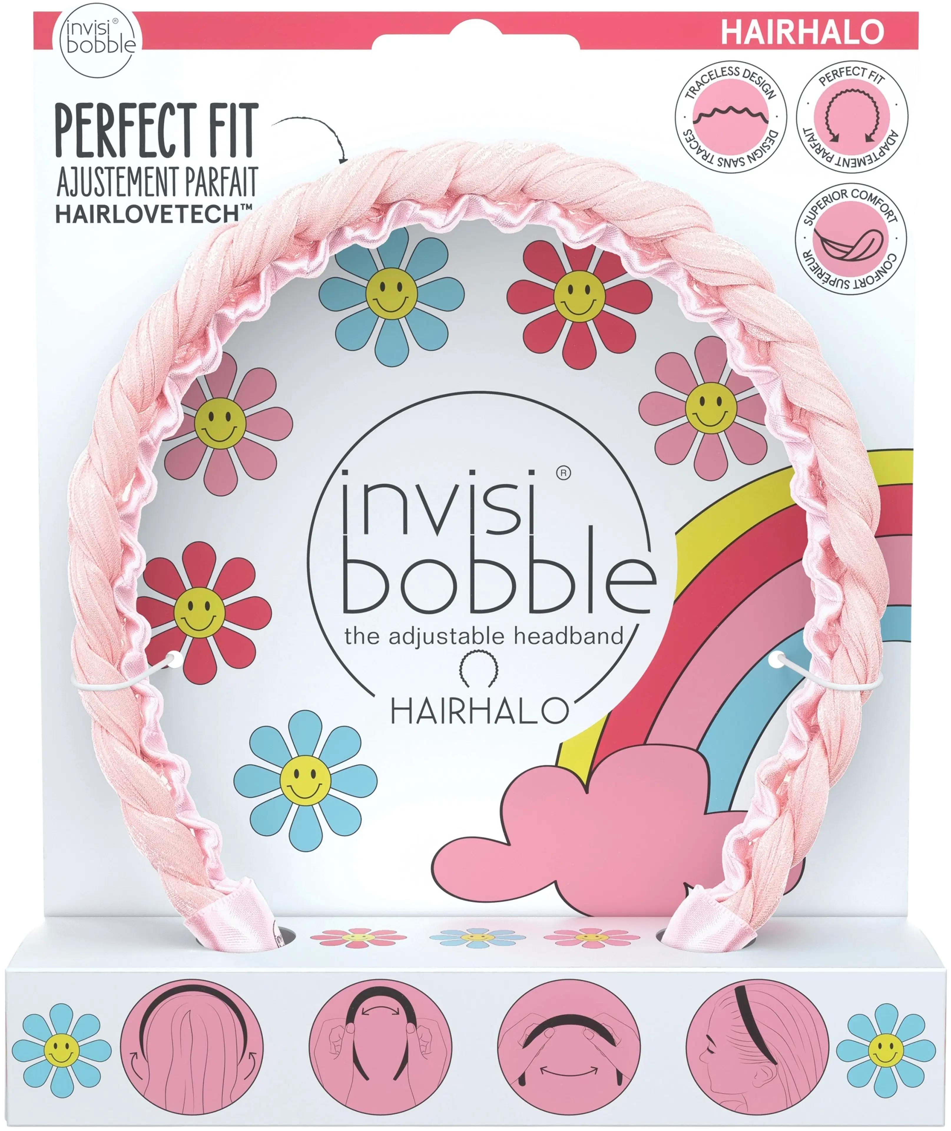 invisibobble HAIRHALO Retro Dreamin‘ Eat, Pink, and be Merry säädettävä hiuspanta