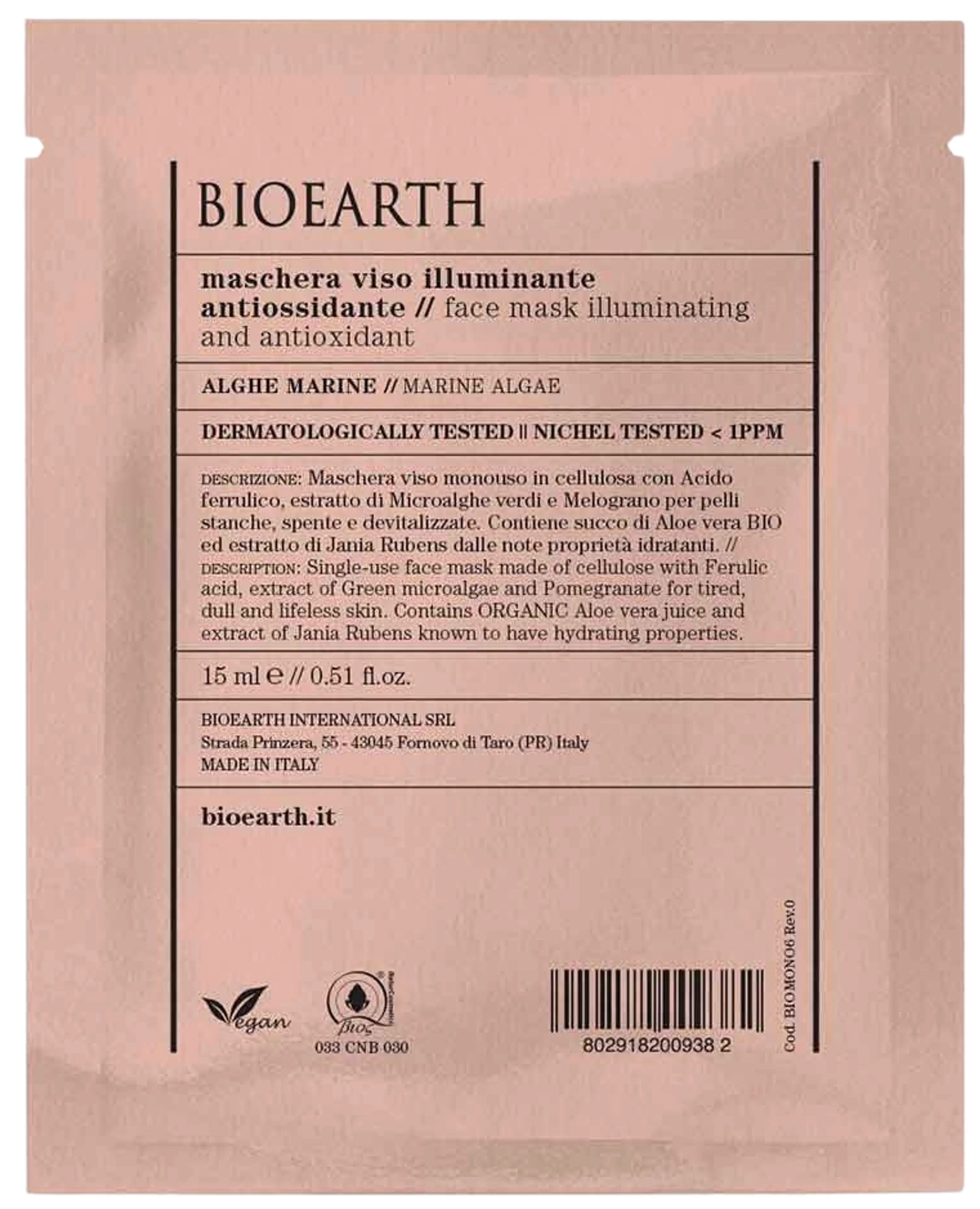 Bioearth Face Sheet Mask Illuminating and Antioxidant 15ml -Marine Algae