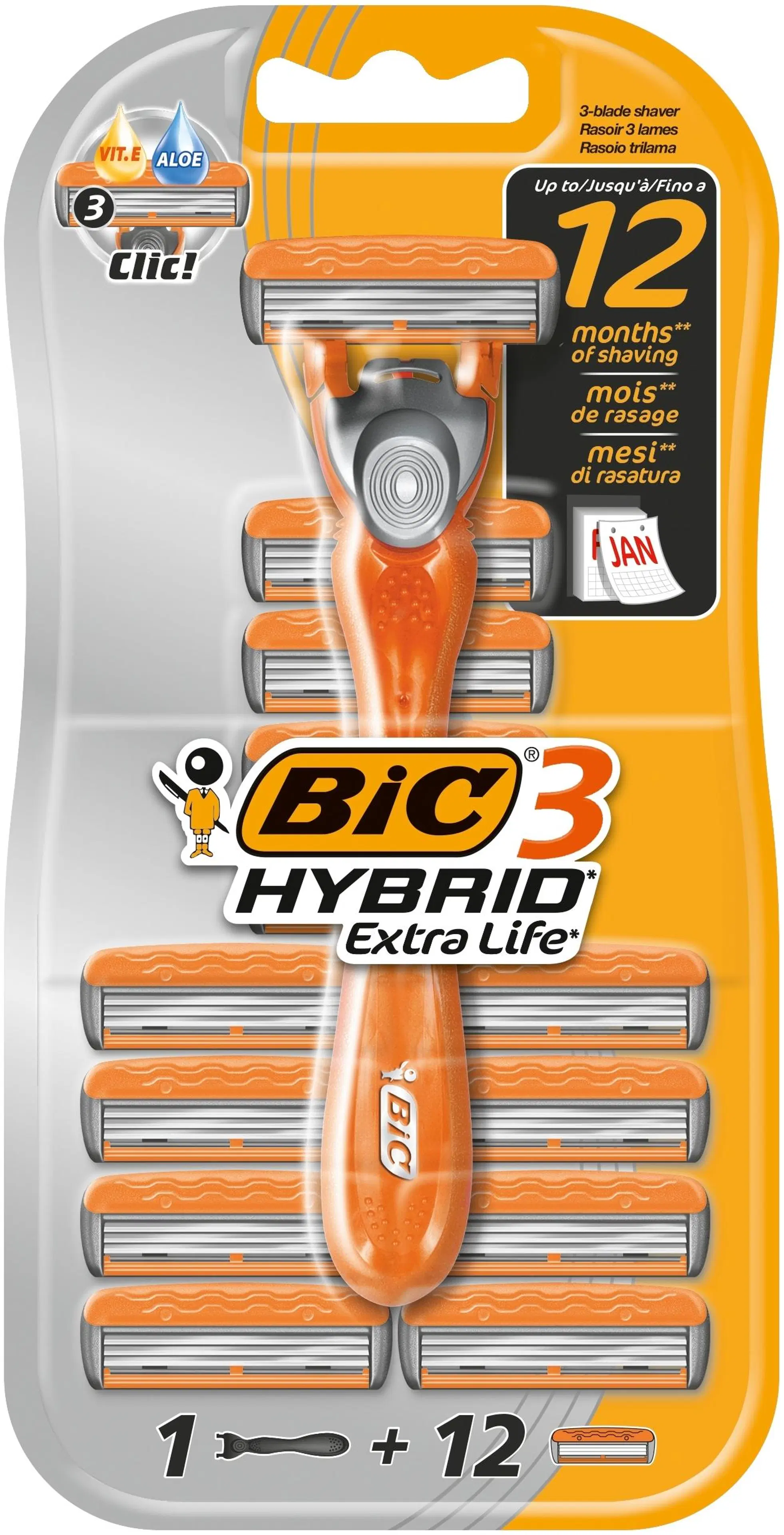 BIC 3 Hybrid Extra Life varsi ja 12 vaihtoterää
