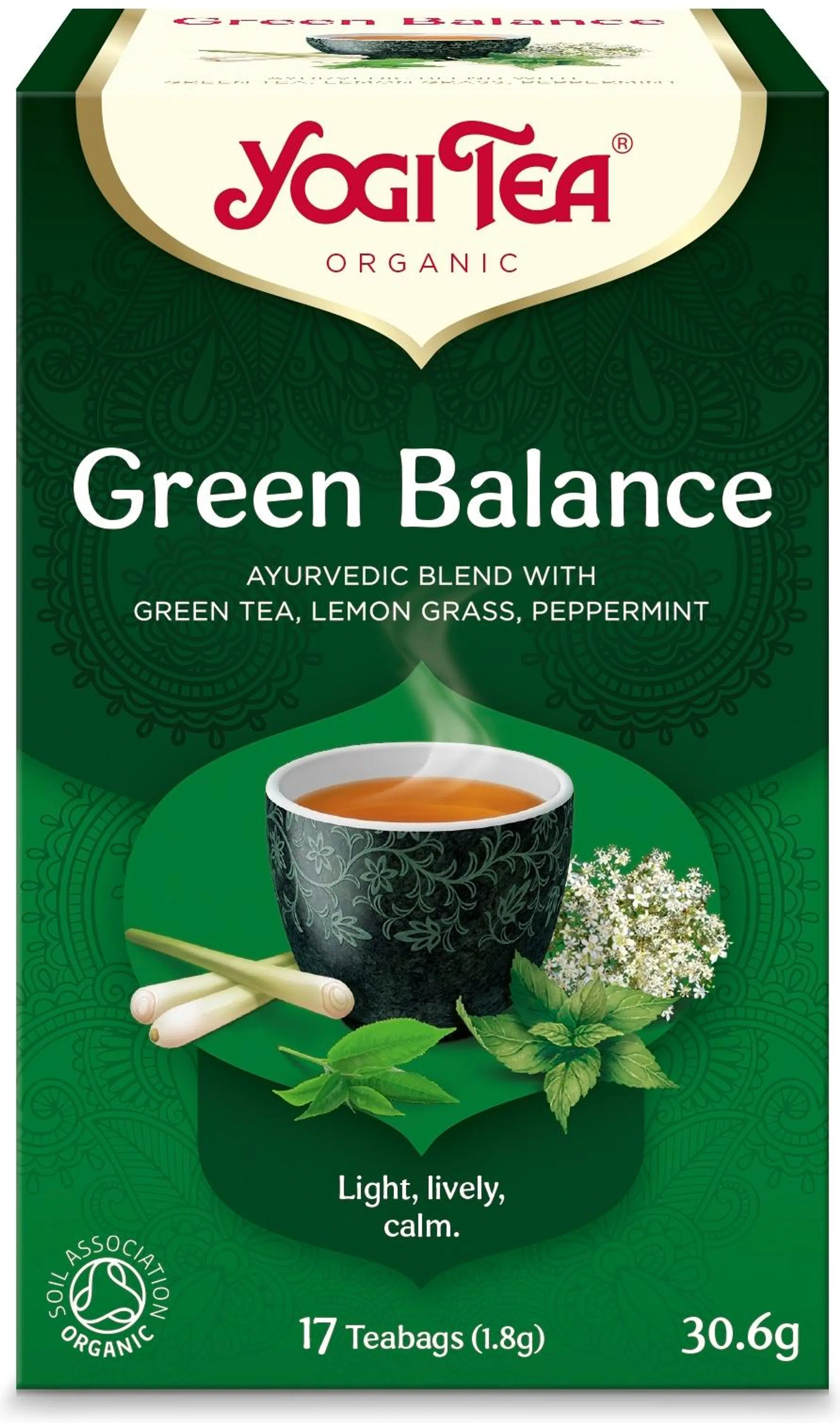 Yogi Tea Green Balance vihreä yrtti-kombucha-maustetee luomu ayurvedinen 17x1,8g