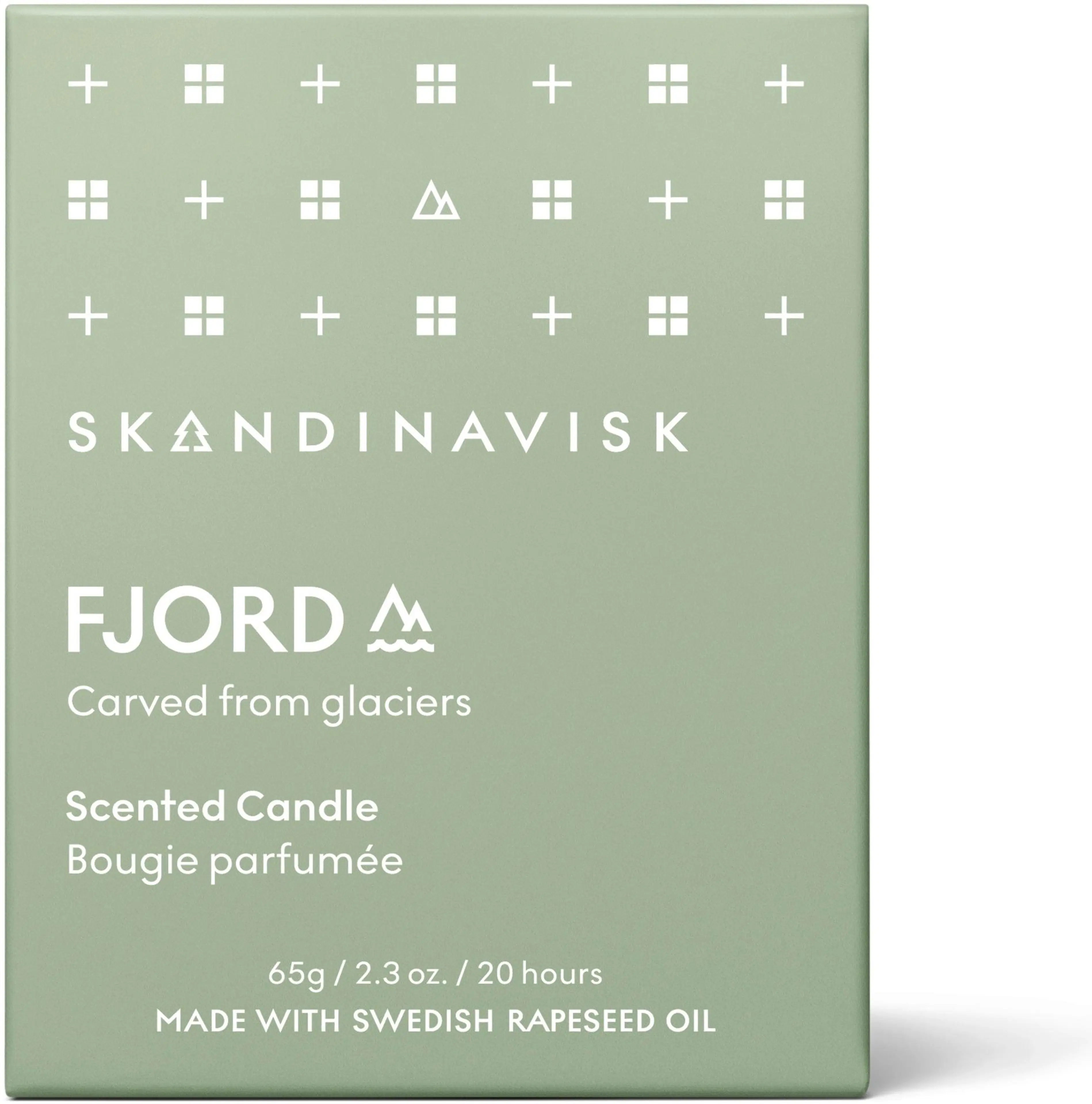 Skandinavisk FJORD Tuoksukynttilä puukannella 65g, vaaleanvihreä