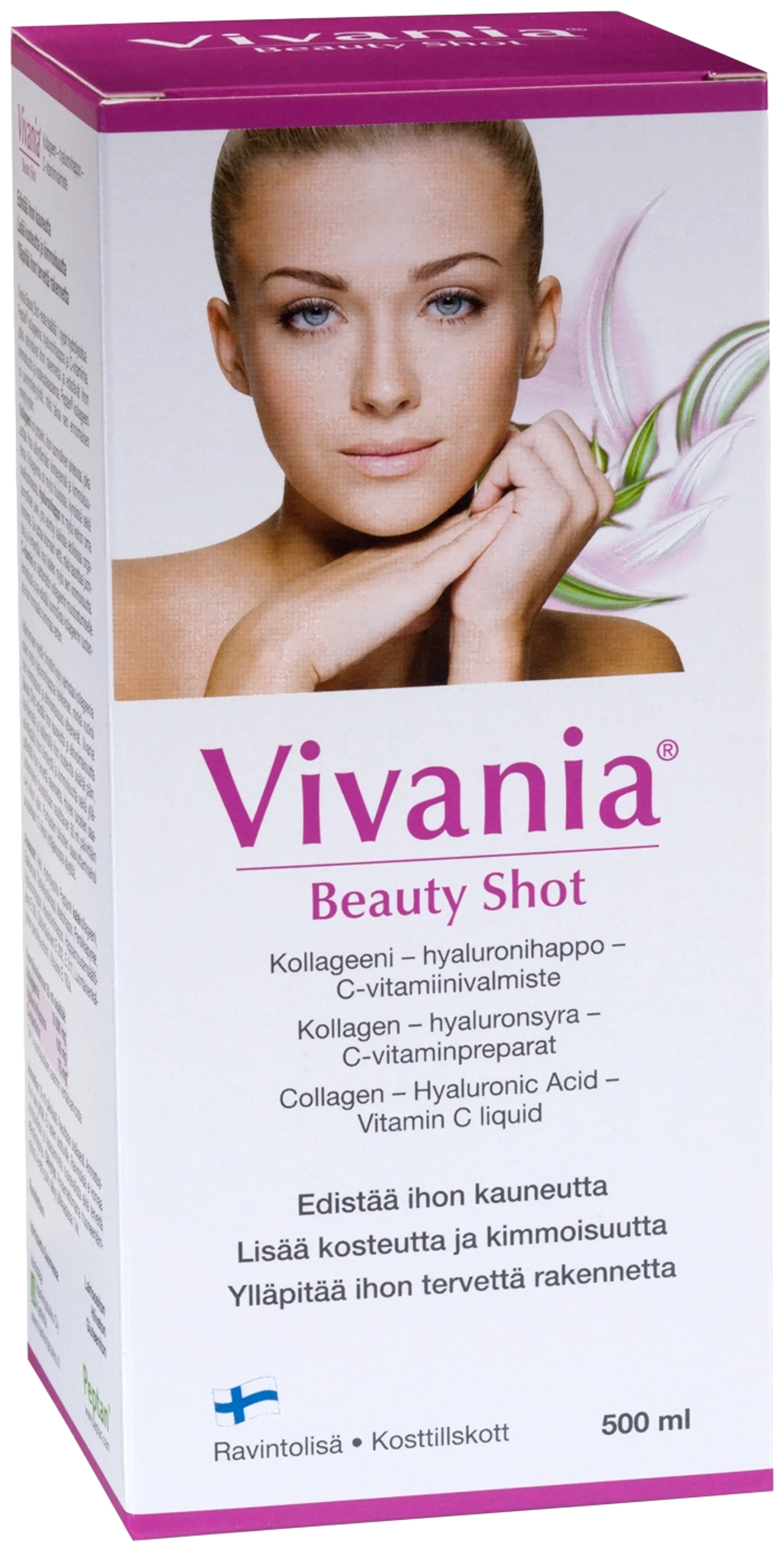 Vivania Beauty Shot kollageeni-hyaluronihappo-C-vitamiinivalmiste 500 ml