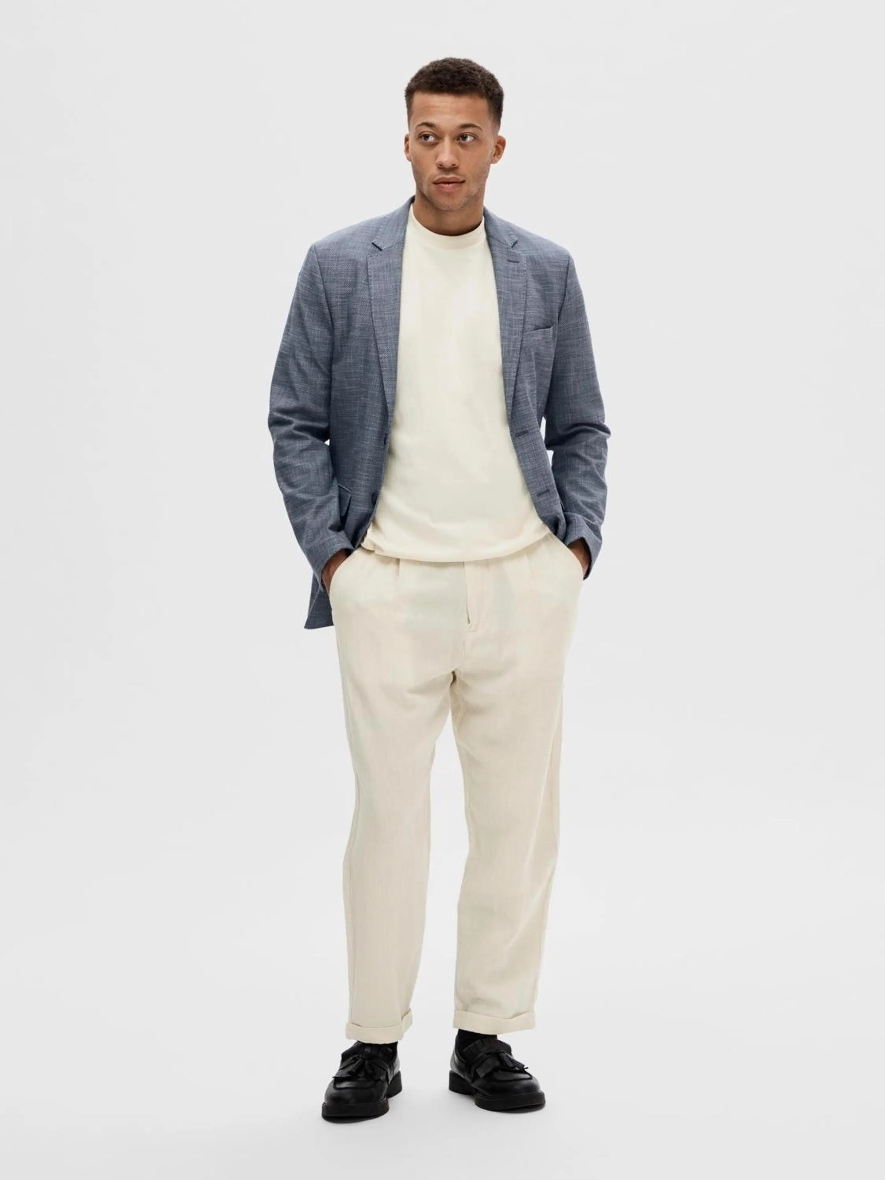 SELECTED HOMME Slh180-relaxed crop ron linen housut