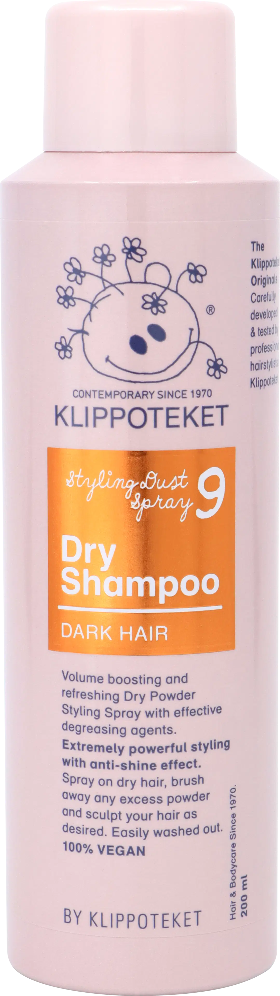 Klippoteket Styling Dust Spray Dry Shampoo kuivashampoo tummille hiuksille 200 ml