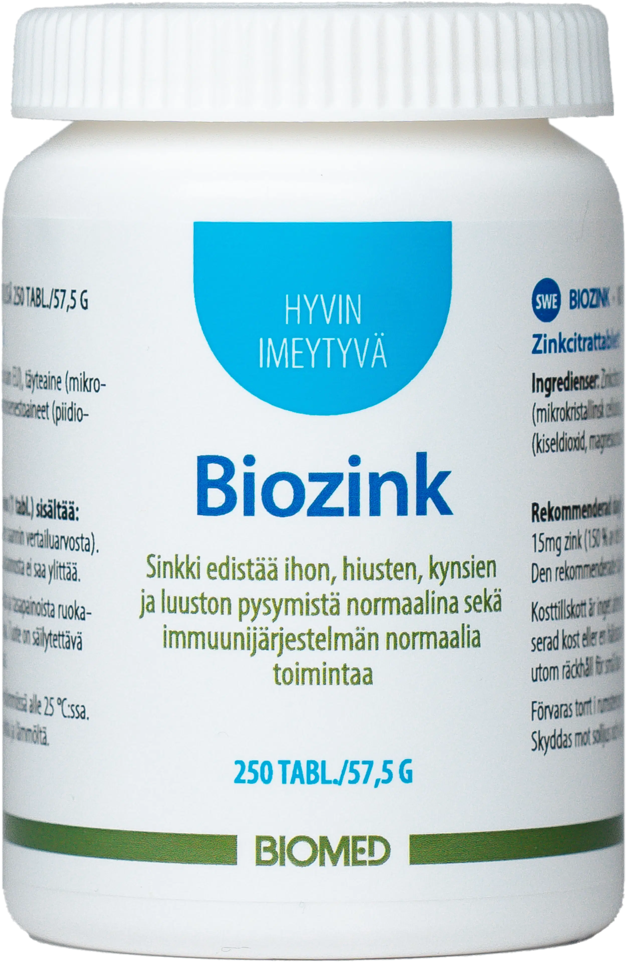 Biomed Biozink sinkkisitraattitabletti 250 tabl.