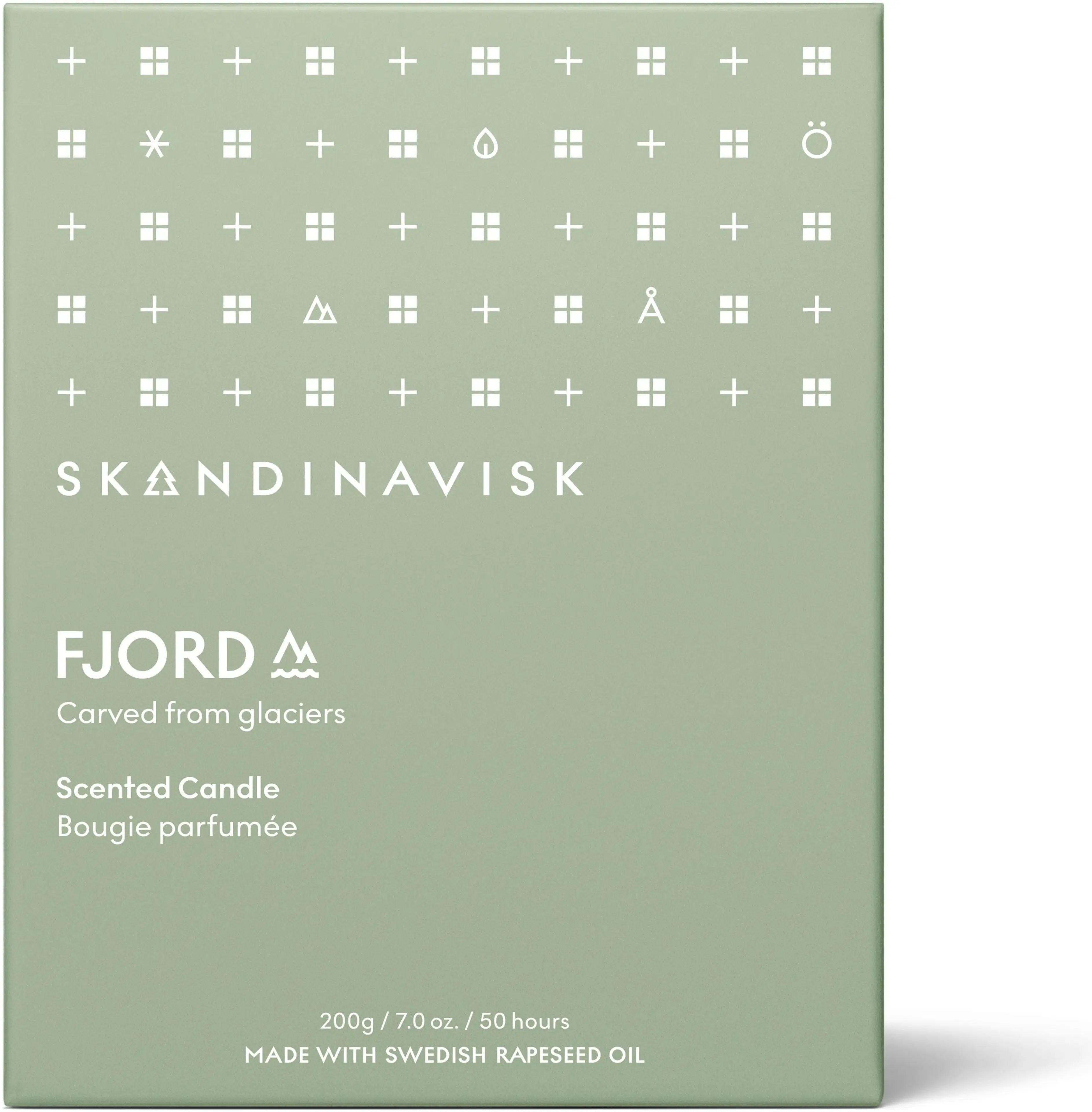 Skandinavisk FJORD Tuoksukynttilä puukannella 200g, vaaleanvihreä