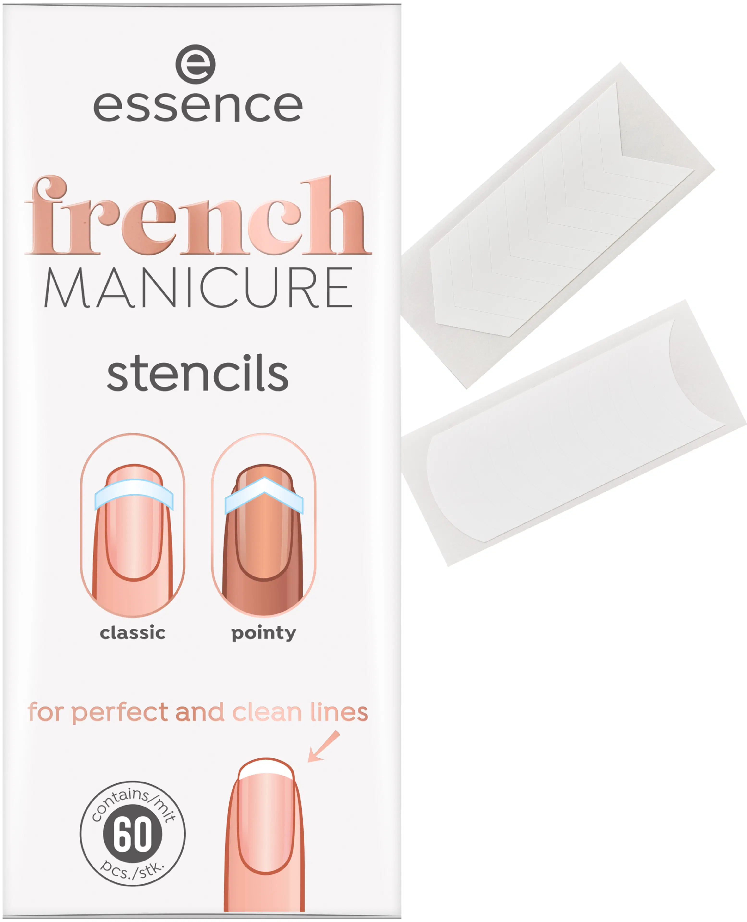 essence french MANICURE stencils 01 French Tips & Tricks manikyyrisapluunat 60 kpl