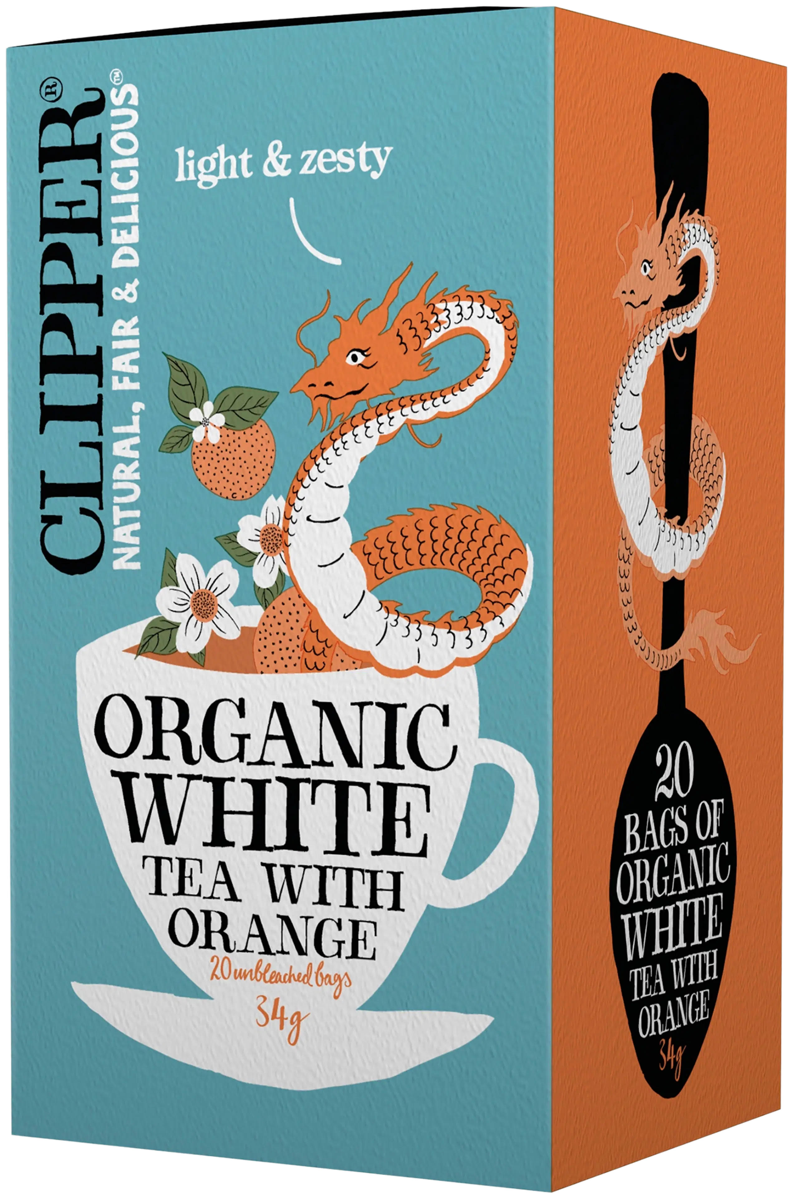 Clipper Appelsiinin makuinen luomu valkoinen tee 34g / 20 pussia
