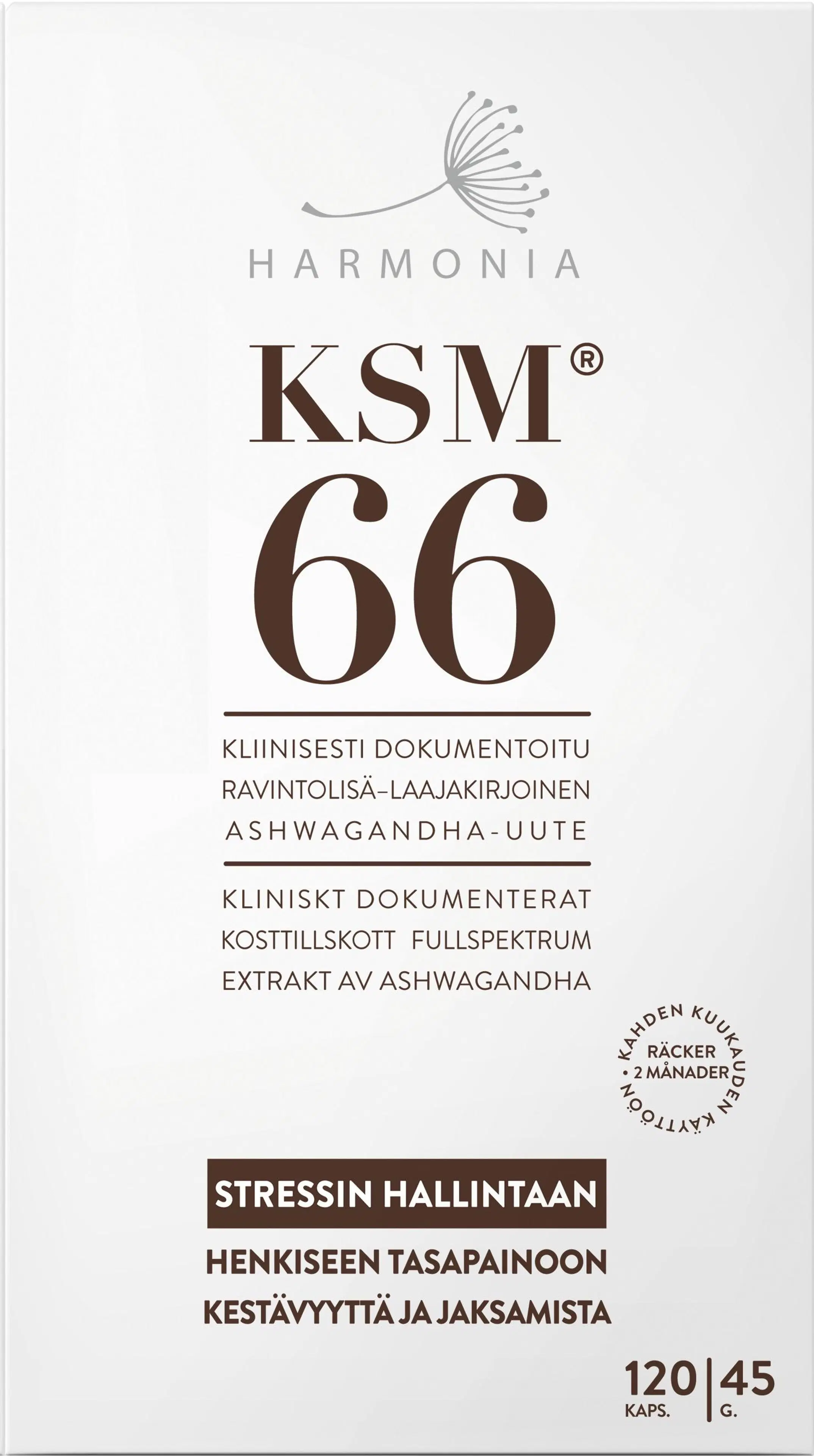 Harmonia KSM66 Luomu Ashwagandha-uutekapseli ravintolisä 45g/120kaps