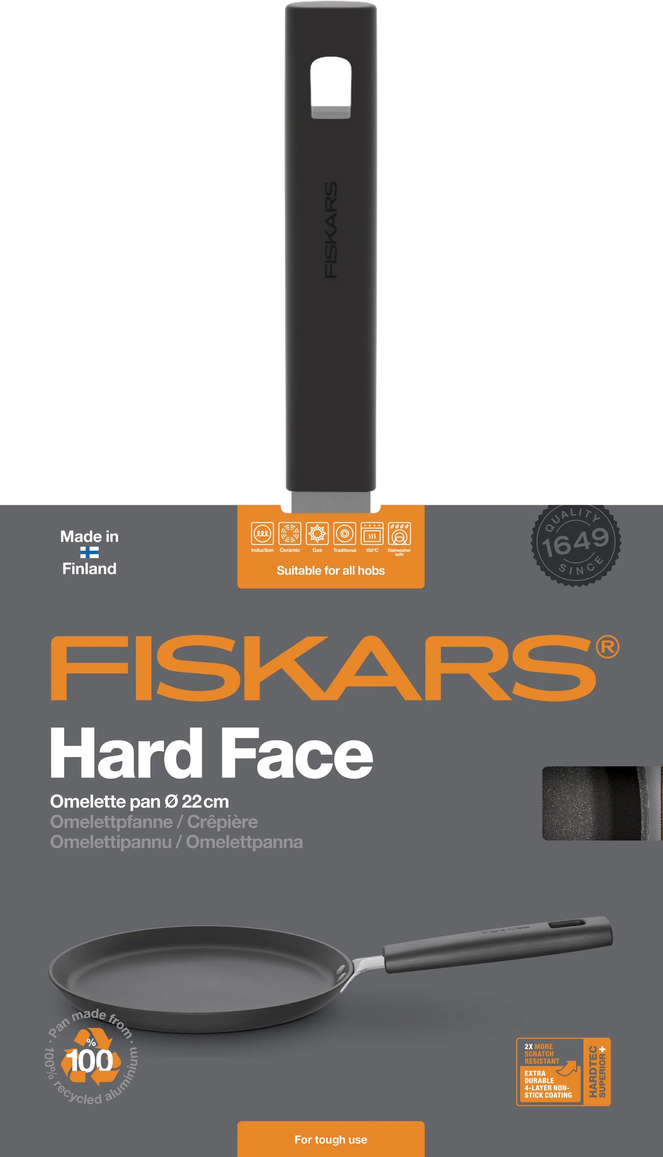 Fiskars Hard Face 22 cm ohukais- /omelettipannu