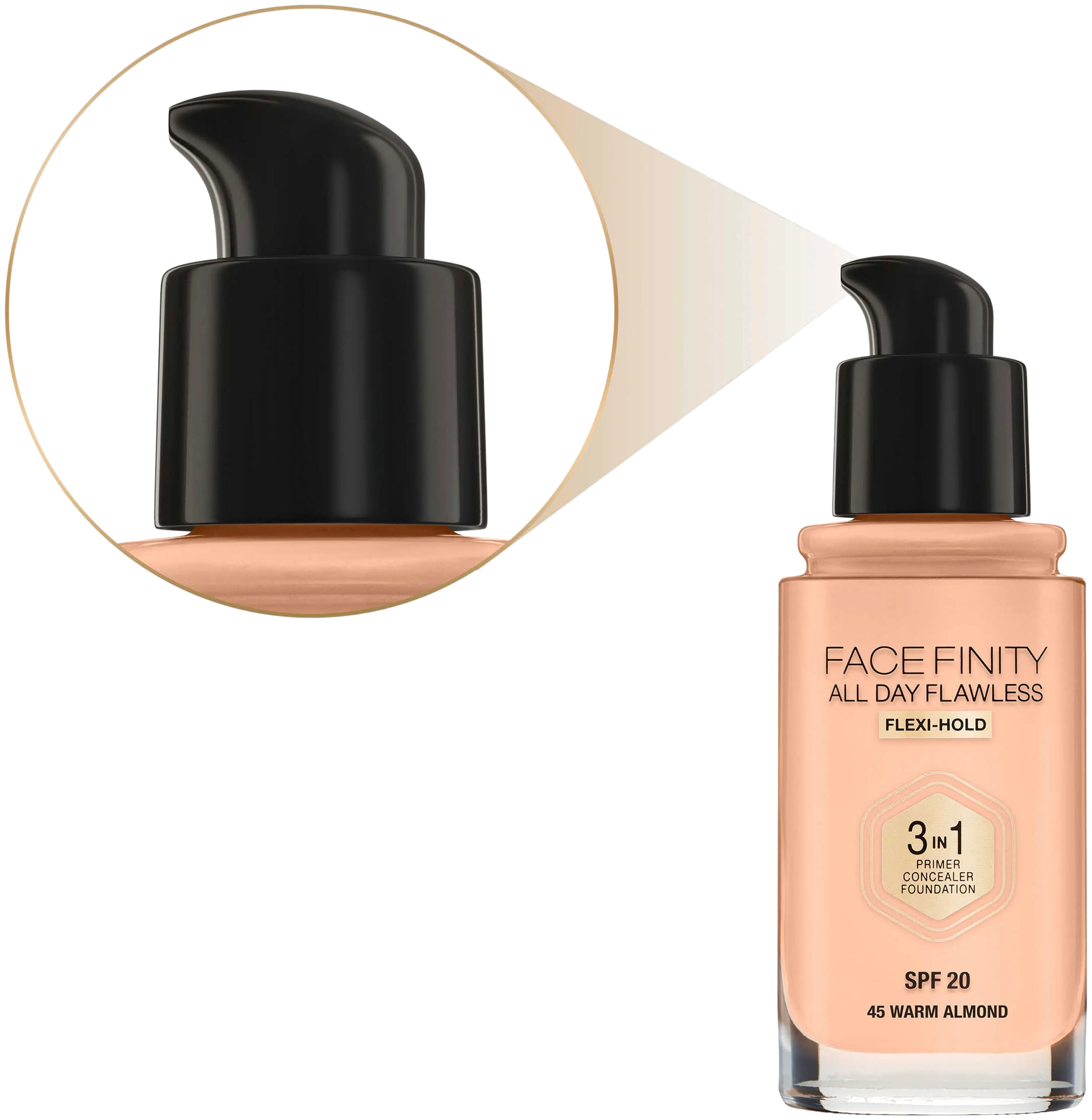 Max Factor Facefinity All Day Flawless 3in1 Foundation 45 Warm Almond 30ml