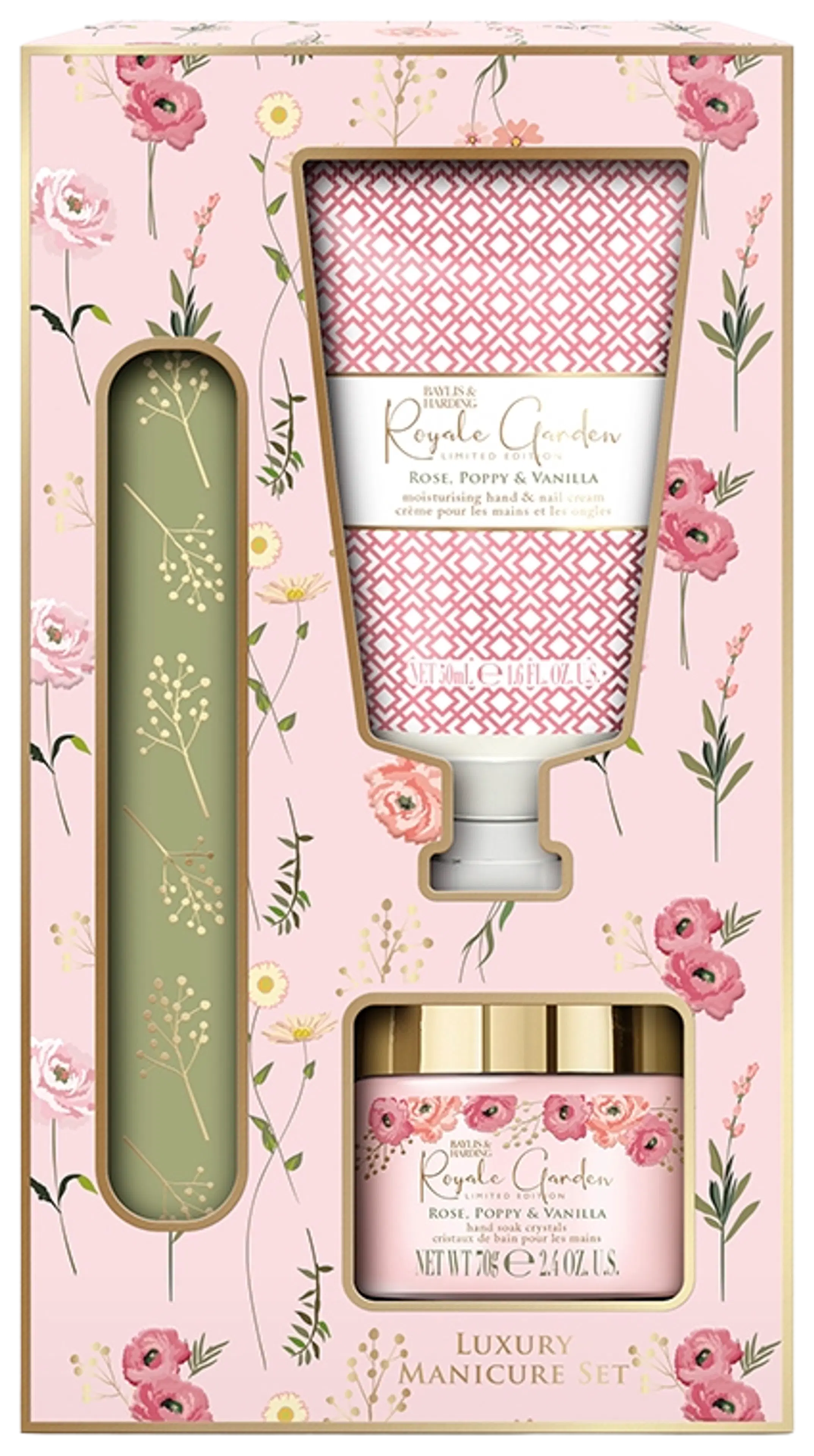 Baylis & Harding Royale Garden Rose, Poppy & Vanilla Luxury Manicure  Gift Set lahjapakkaus