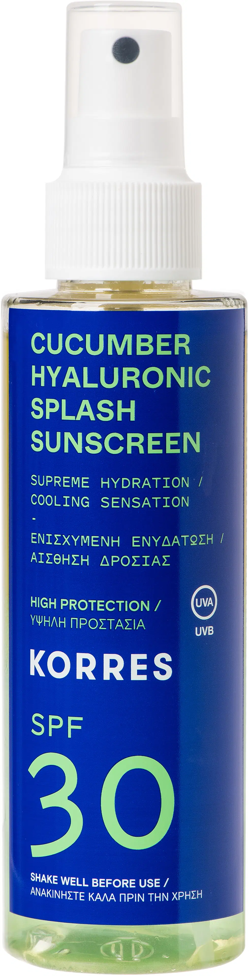 KORRES Cucumber Hyaluronic SPF30 aurinkosuojavesi kasvoille ja vartalolle 150 ml