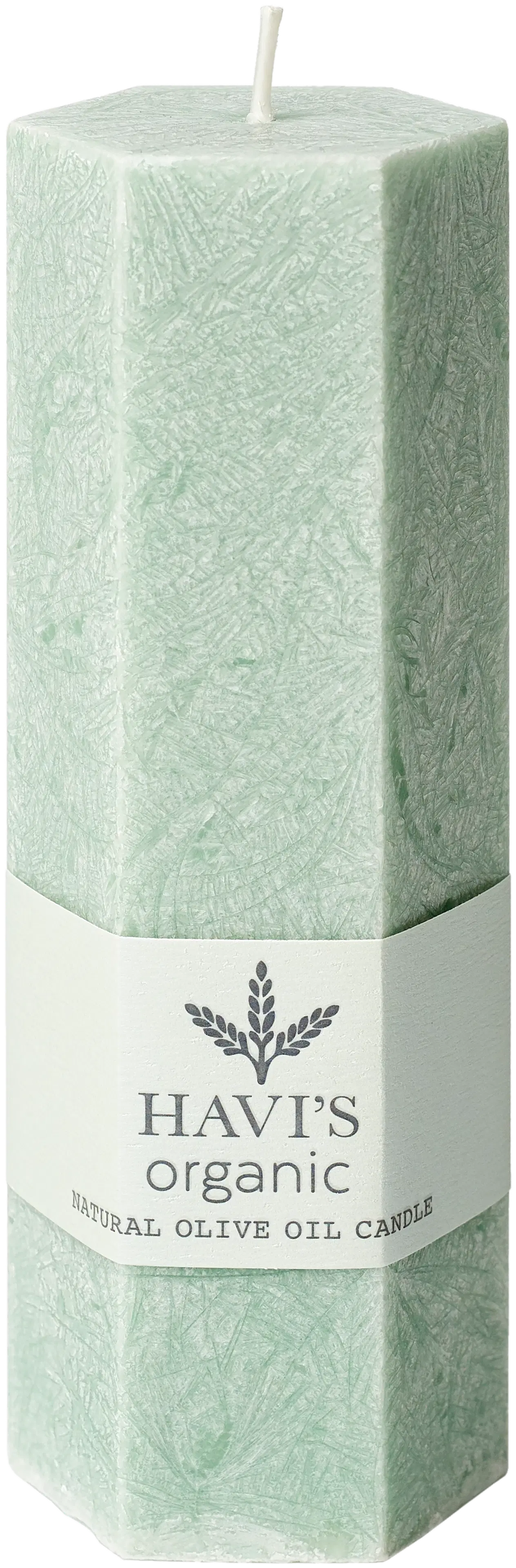 Havi´s oliiviöljykynttilä steariini pöytäkynttilä  Hexagon vihreä 5x15cm 1kpl 23h