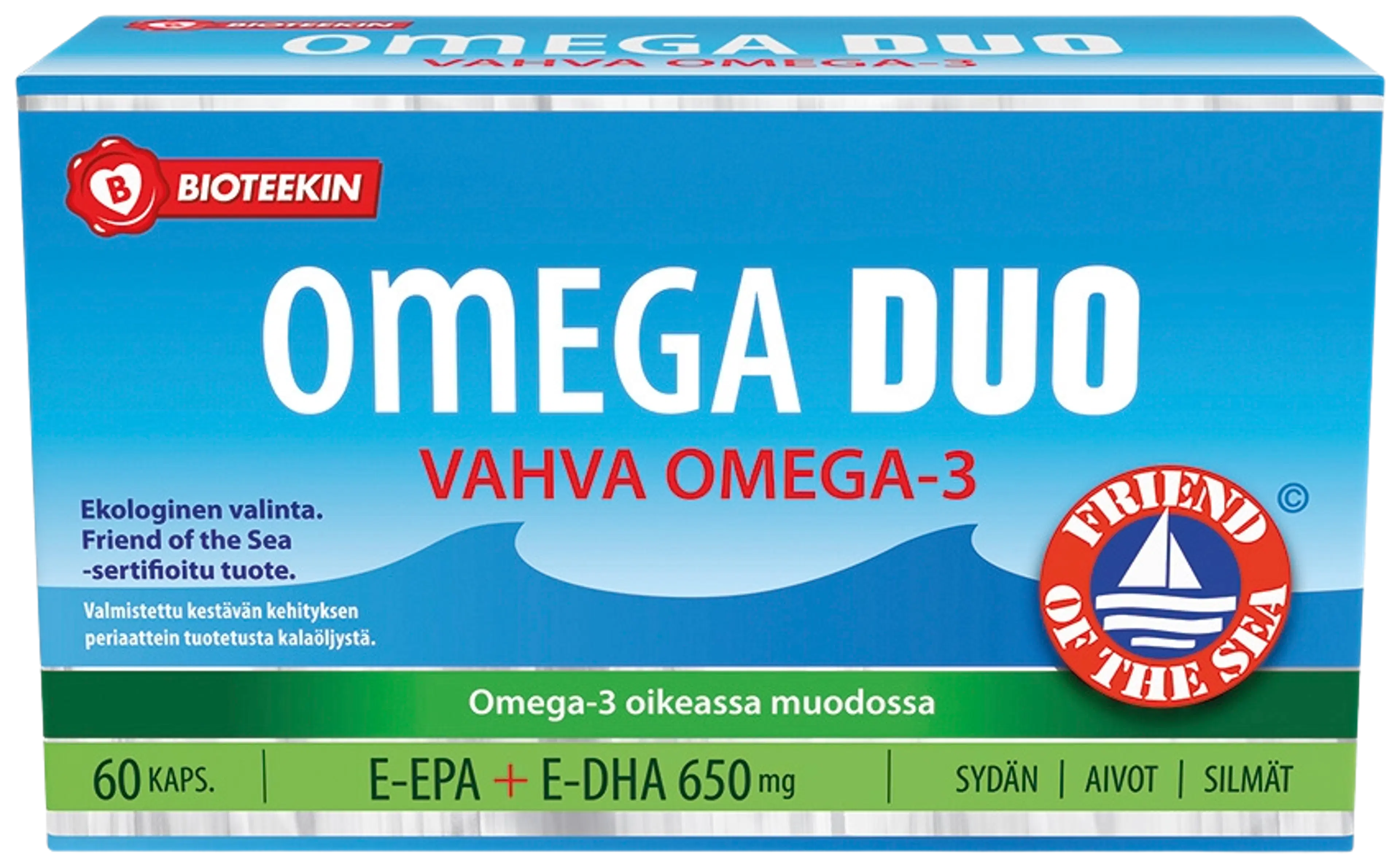 Bioteekin DUO E-EPA+E-DHA 650 mg Omega-3 kalaöljykapselit 60 kaps.