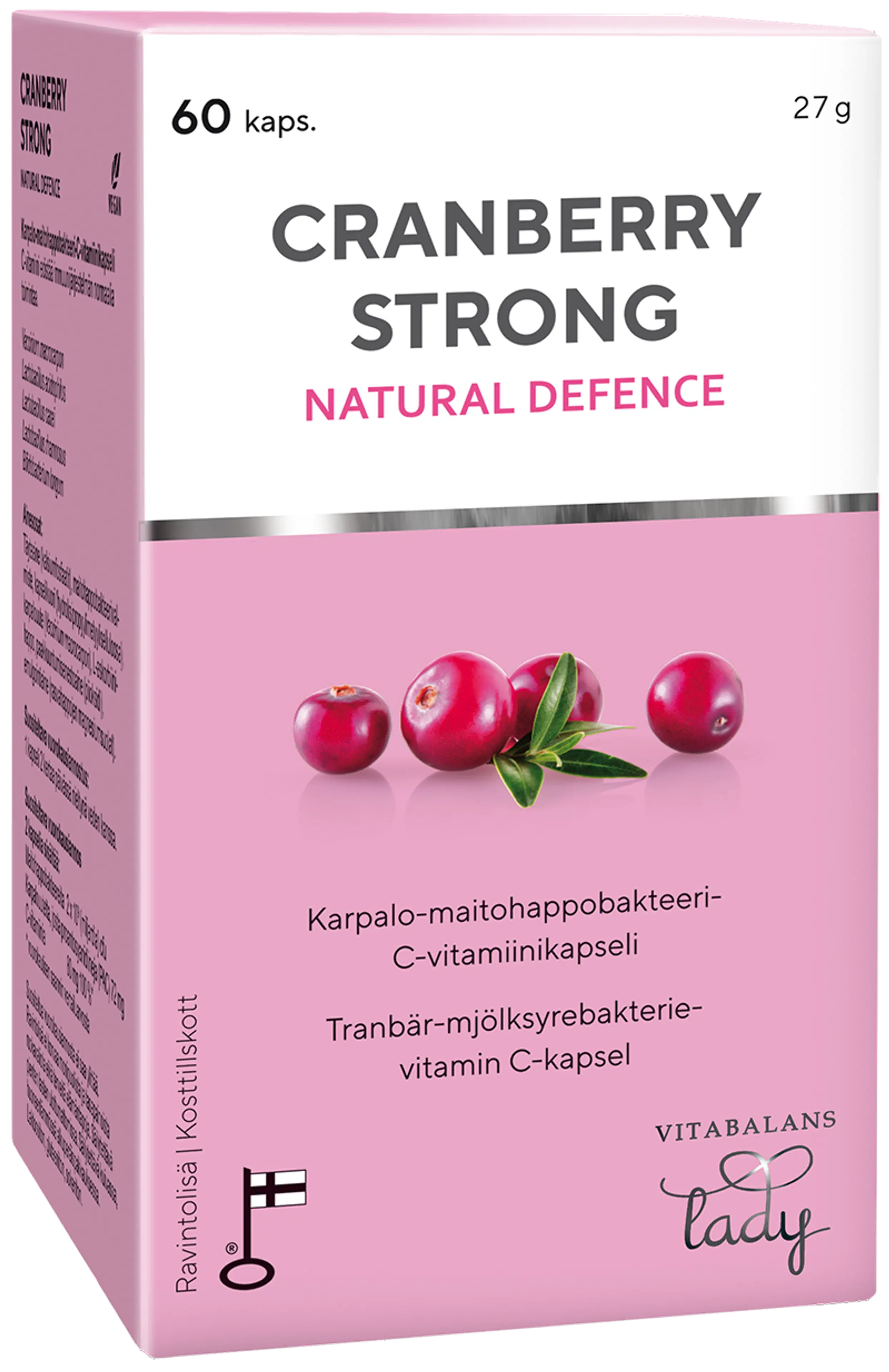 Cranberry Strong 60 kaps., kotimainen karpalo-maitohappobakteeri-C-vitamiinikapseli,  Vitabalans