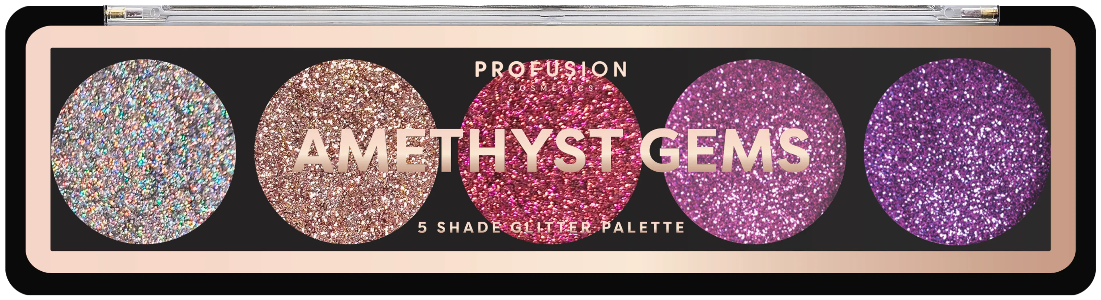 Profusion Cosmetics viiden sävyn glitterpaletti Amethyst Gems 4,5 g