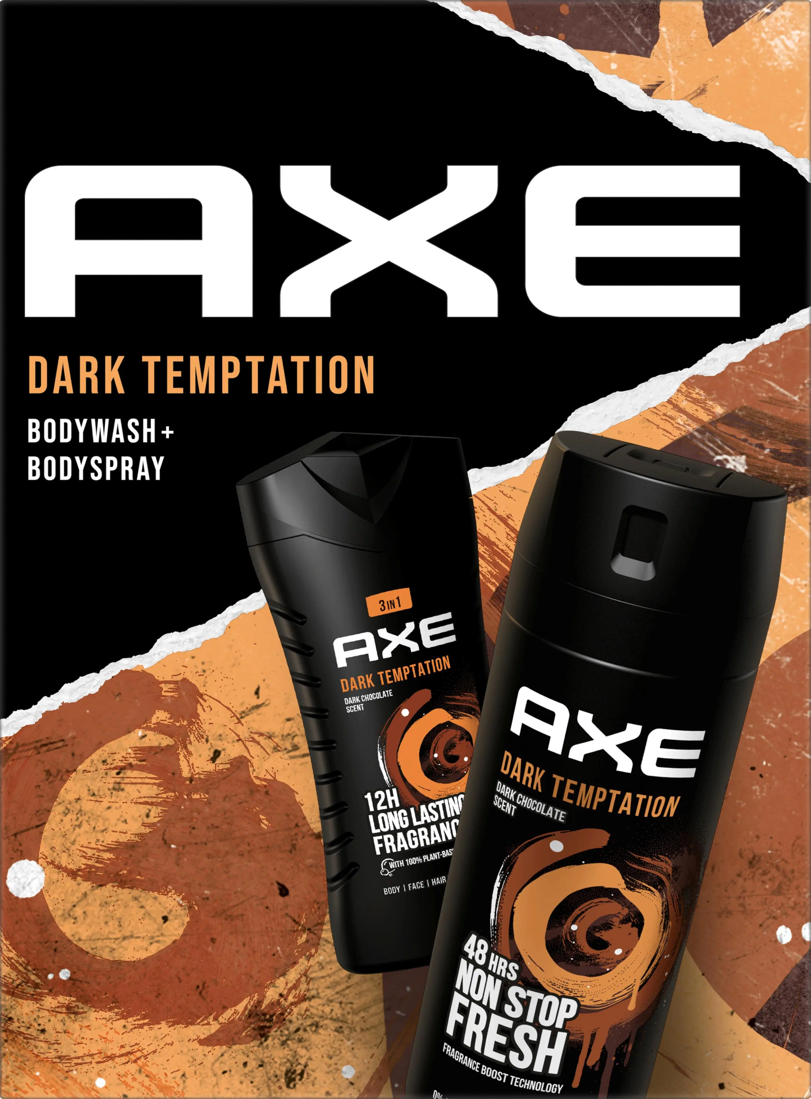 Axe Dark Temptation suihkusaippua + antiperspirantti suihkedeodorantti Lahjapakkaus 12 tunnin vastustamaton tuoksu antaa raikkaan tunteen koko päiväksi 150 ml + 250 ml
