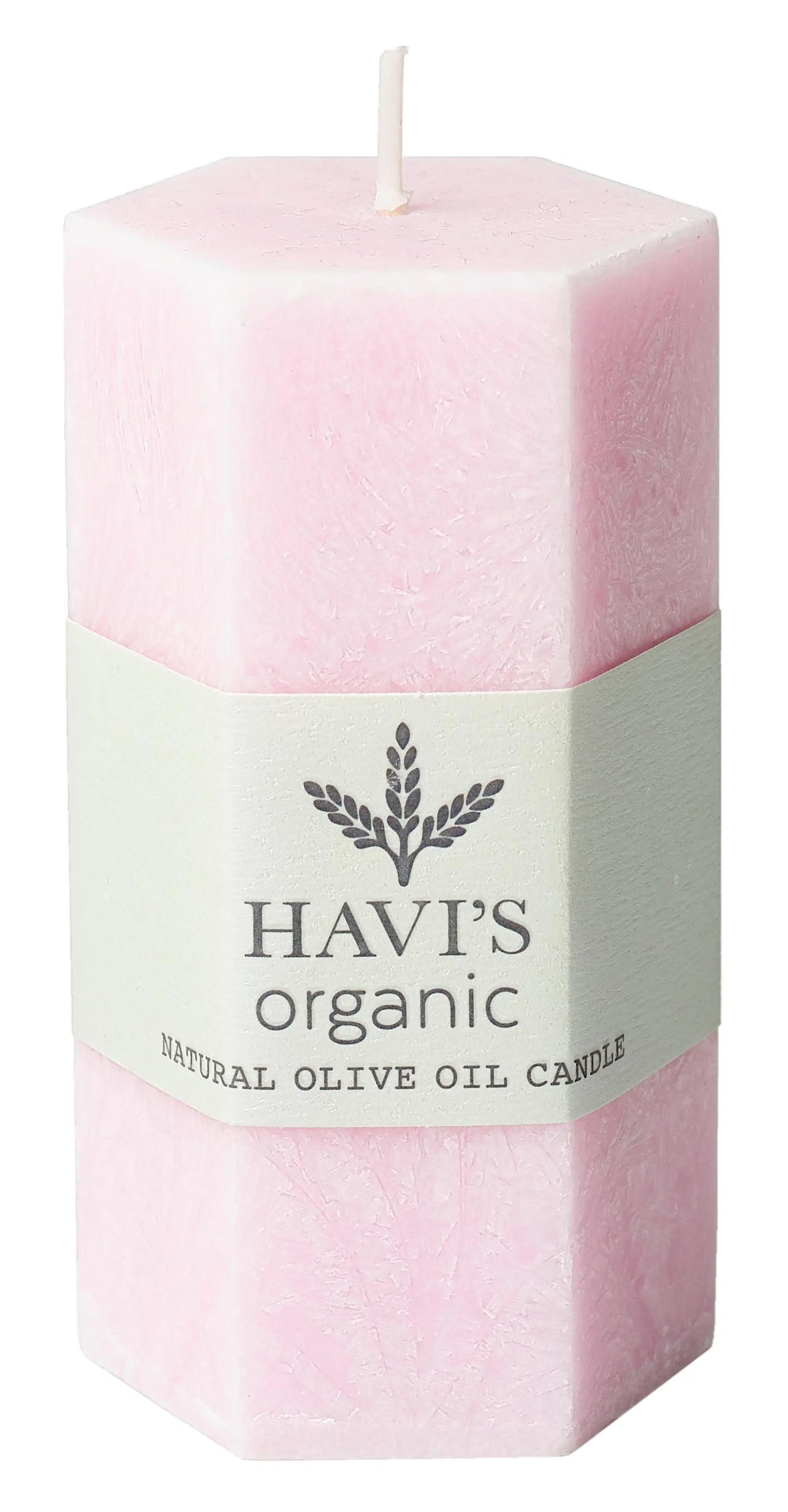 Havi´s oliiviöljy steariini pöytäkynttilä  Hexagon vaaleanpunainen 5x10cm 1kpl 17h