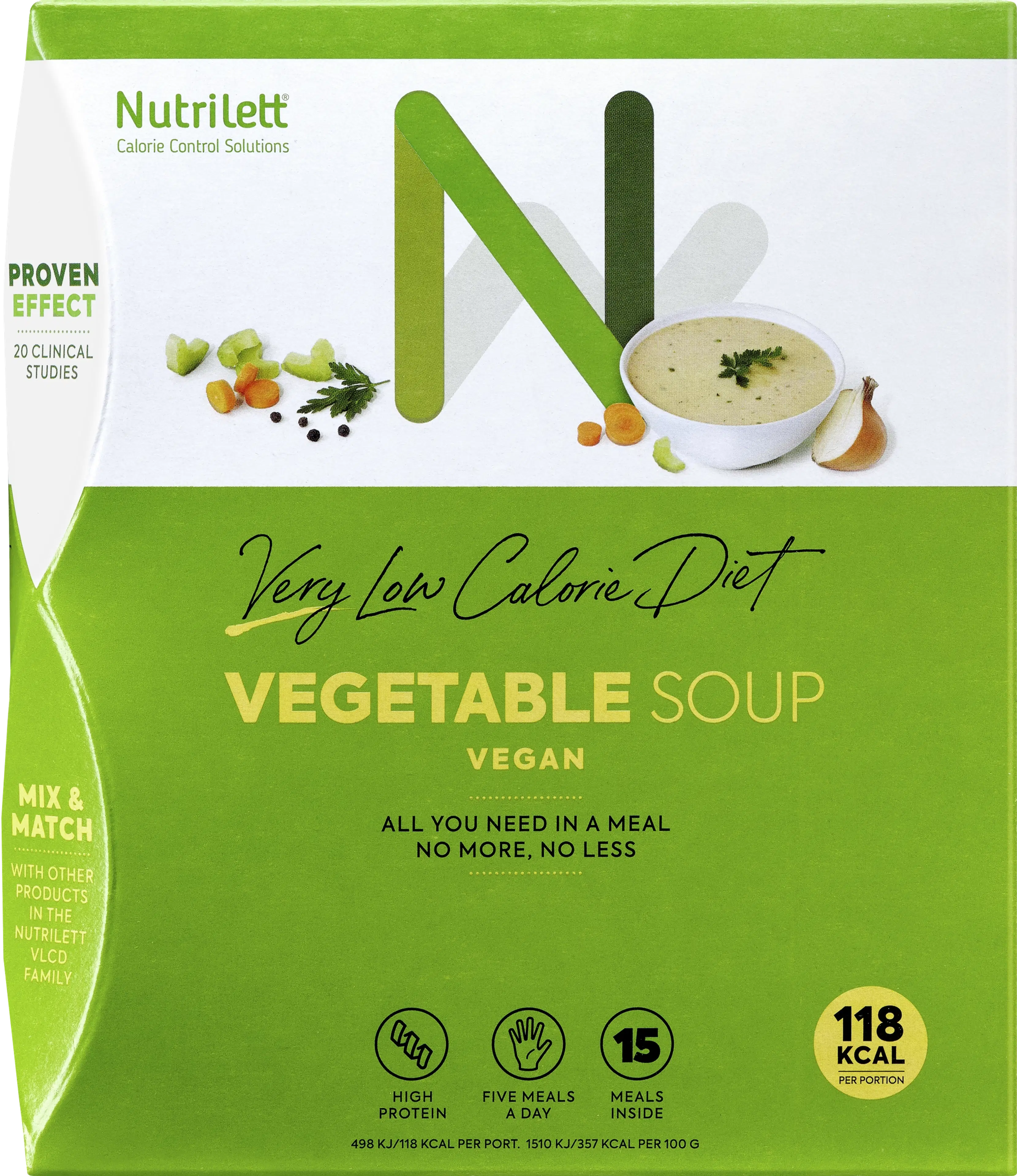 Nutrilett Vegan Vegetable Soup VLCD vegaaninen kasviskeitto, vähälaktoosinen, erittäin niukkaenergiainen ruokavalionkorvike painonhallintaan 15x33g