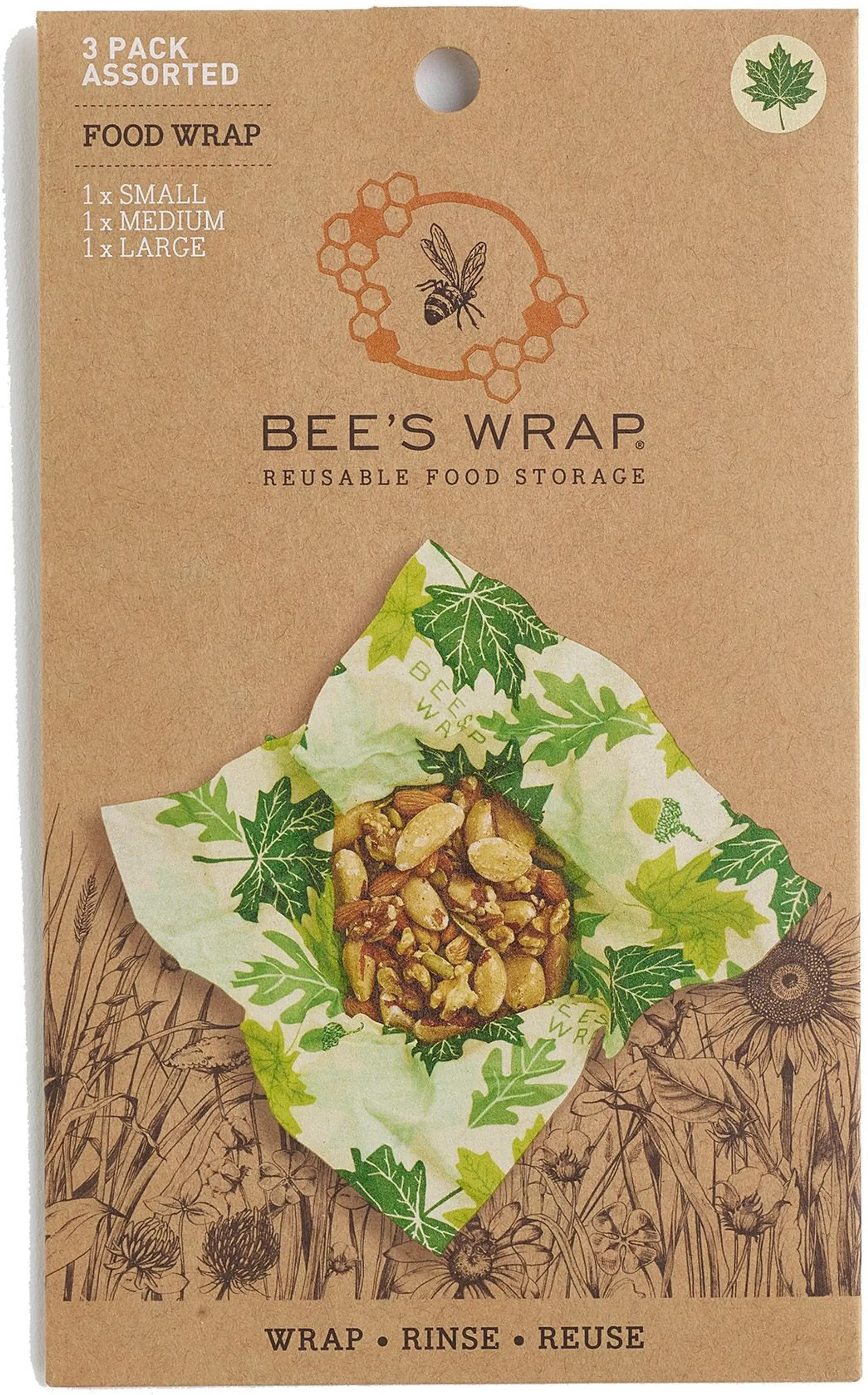 Bee's Wrap mehiläisvaha ruokakääre, 3 kpl (S,M,L) Forest Floor