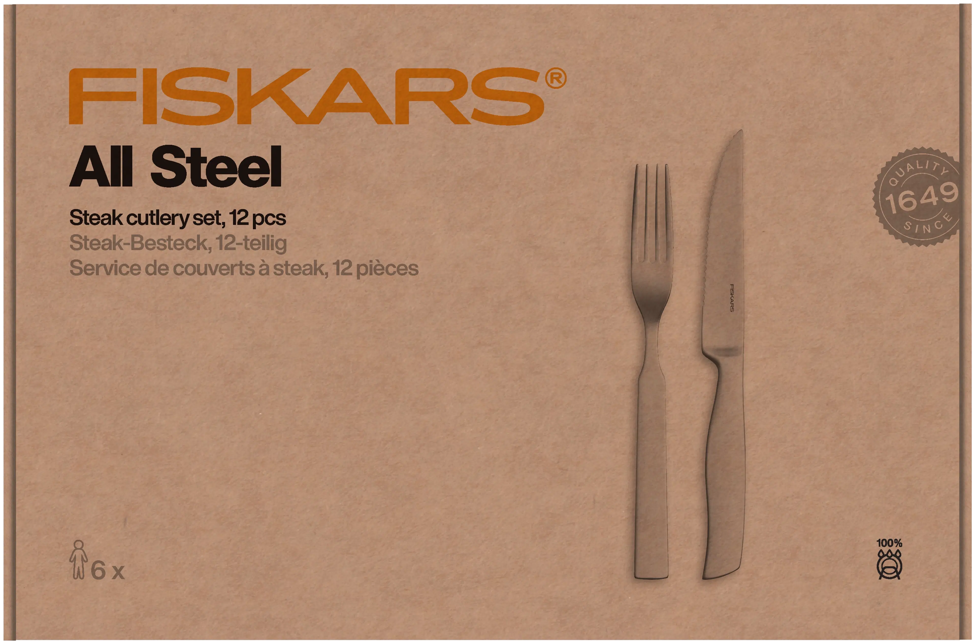 Fiskars All Steel pihviaterimet 12-osainen