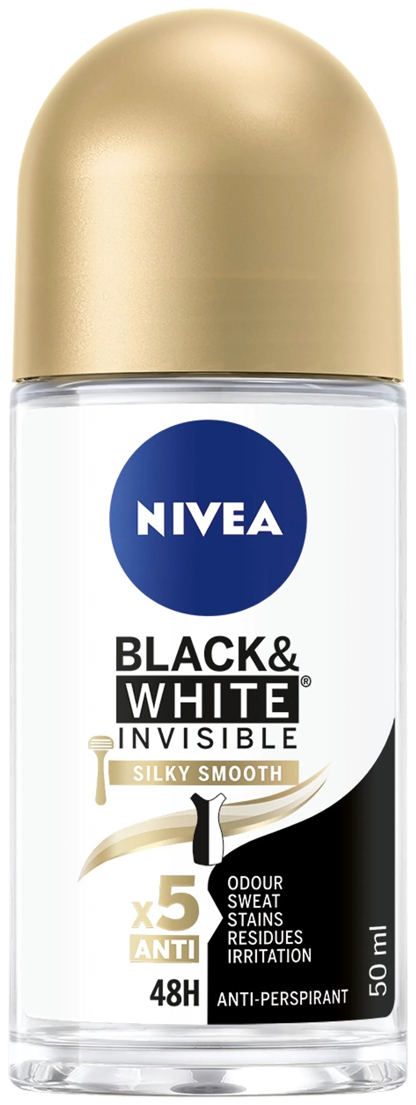 NIVEA 50ml Black & White Invisible Silky Smooth Deo Roll-On -antiperspirantti