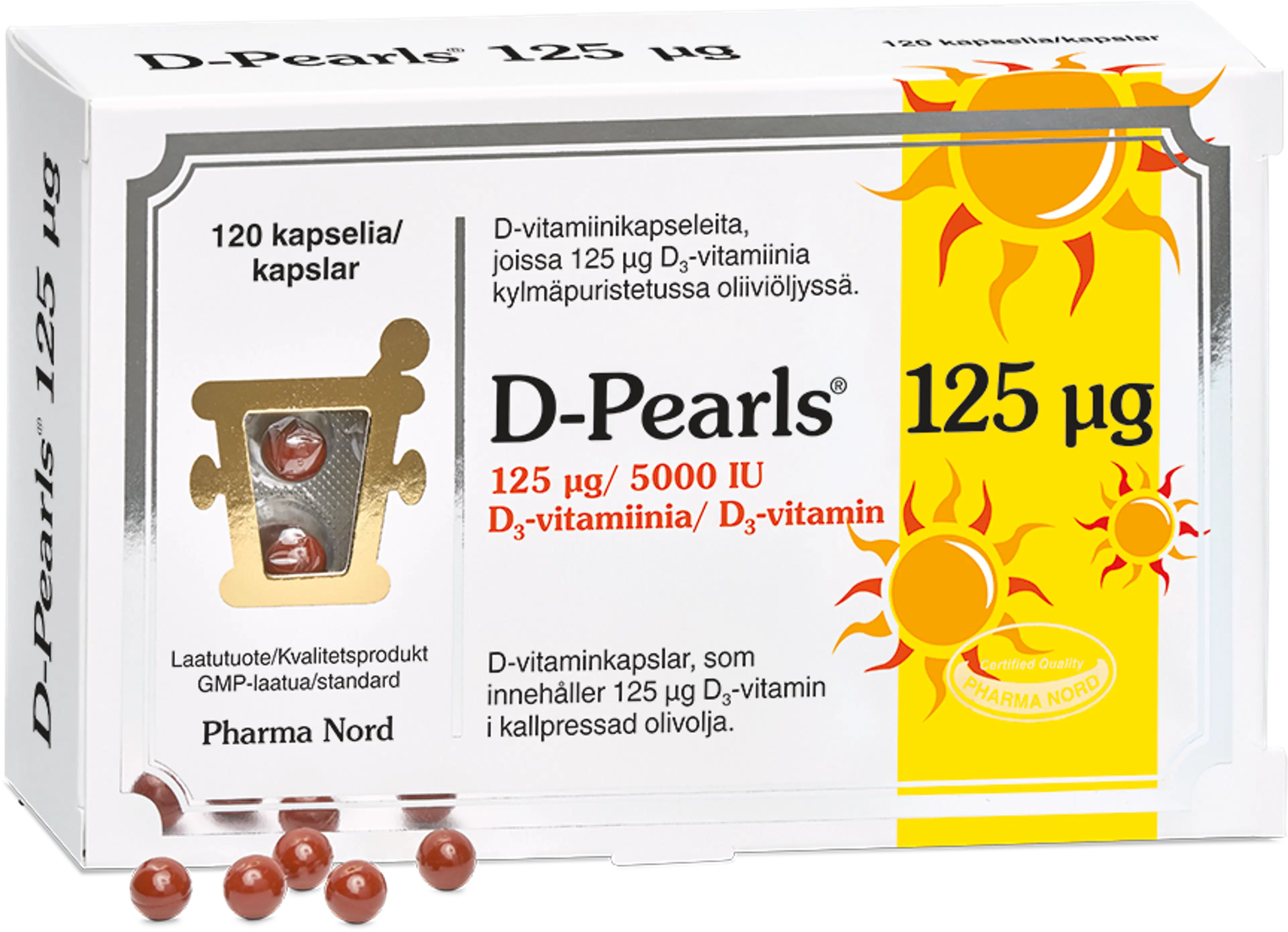 D-Pearls® 125 mcg D-vitamiini ravintolisä 120 kaps.