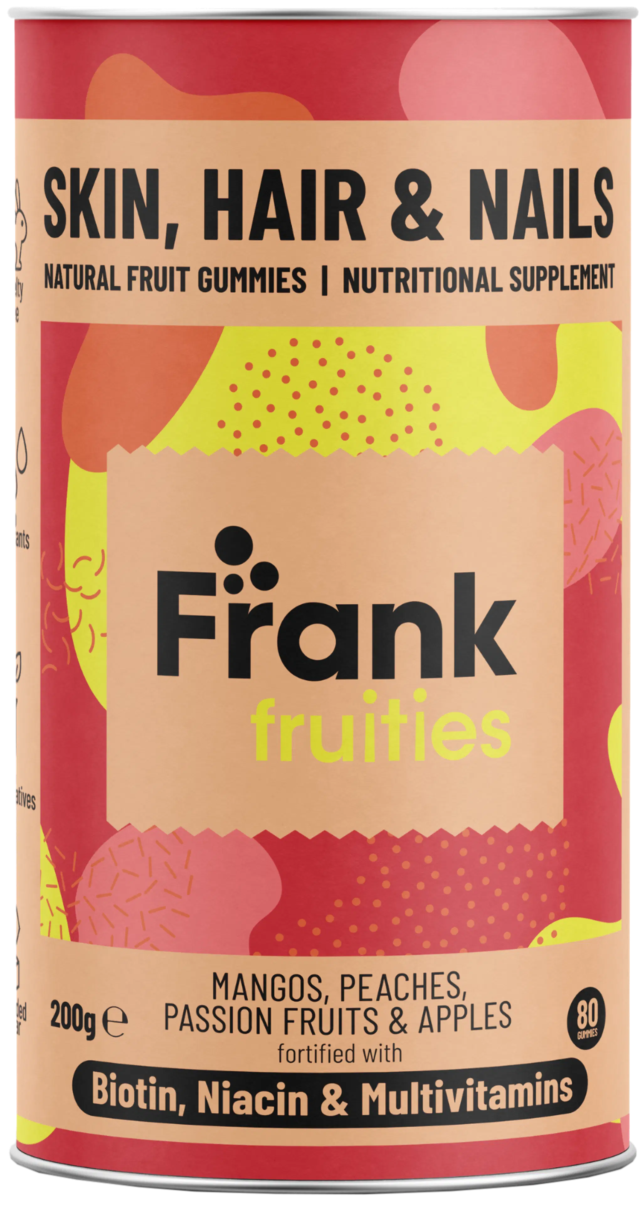 Frank fruities Skin, Hair & Nails monivitamiini-kivennäisvalmiste 80 kpl