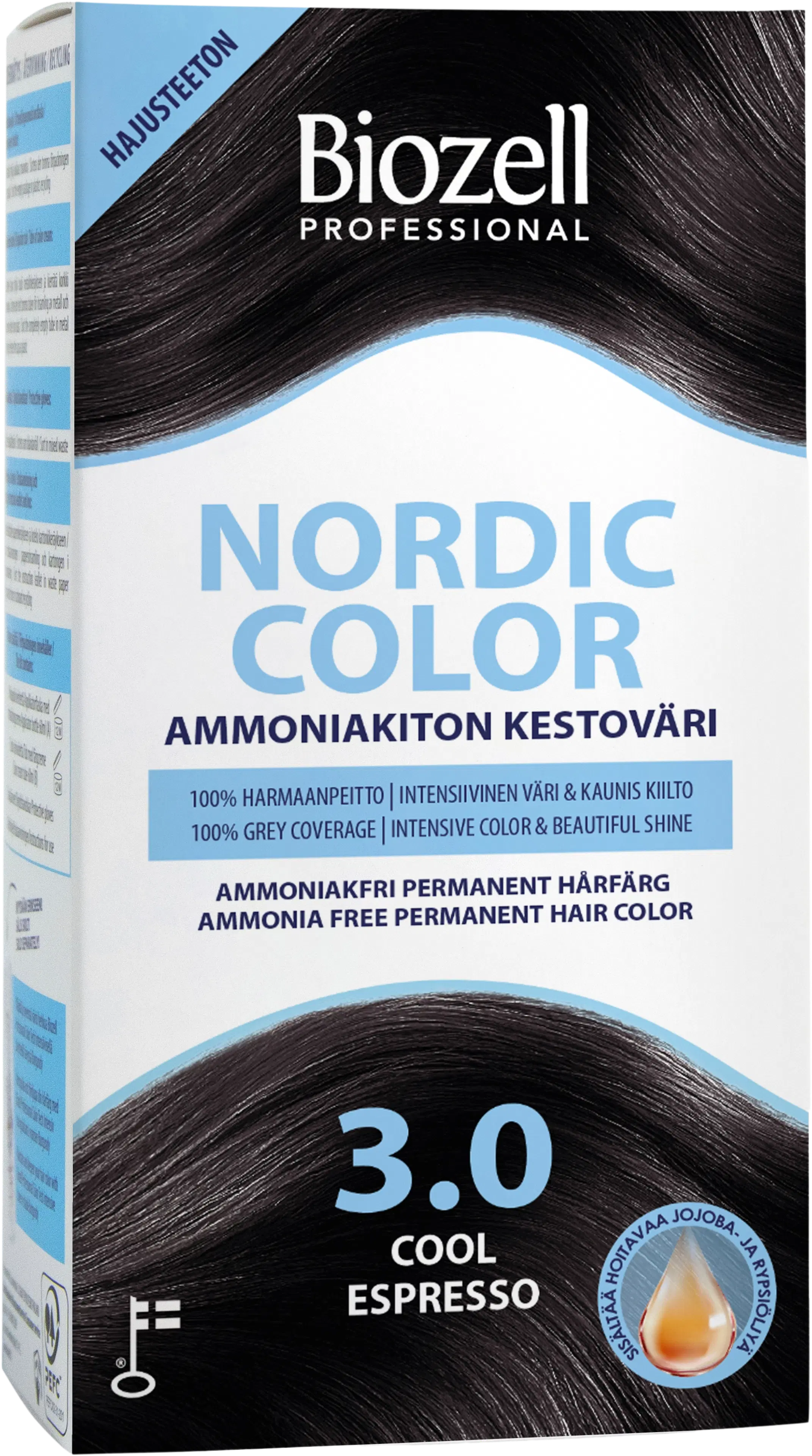 Biozell Professional Nordic Color ammoniakiton kestoväri Cool Espresso 3.0 2x60ml
