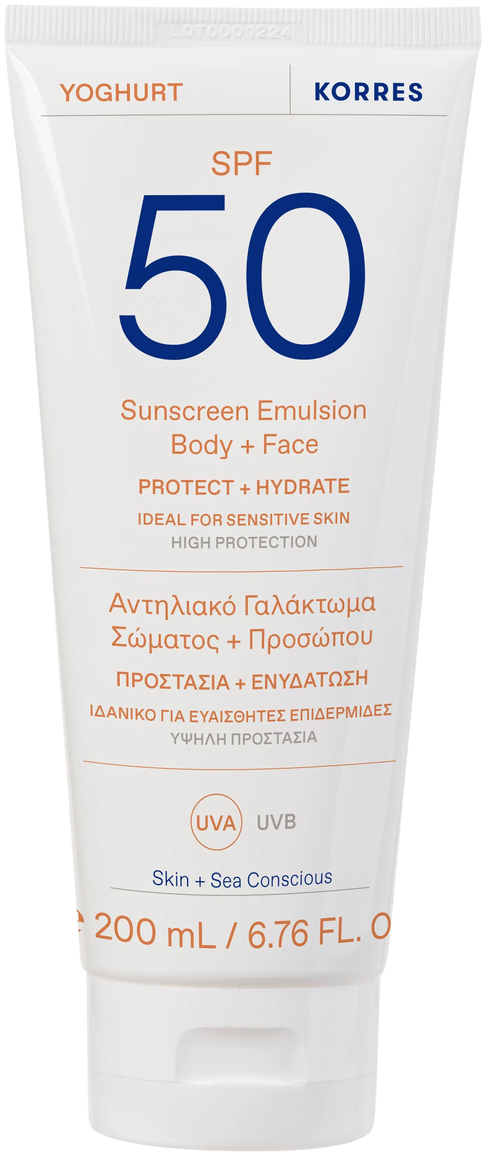 KORRES Yoghurt Sunscreen Face & Body SPF50 emulsiovoide kasvoille ja vartalolle 200 ml