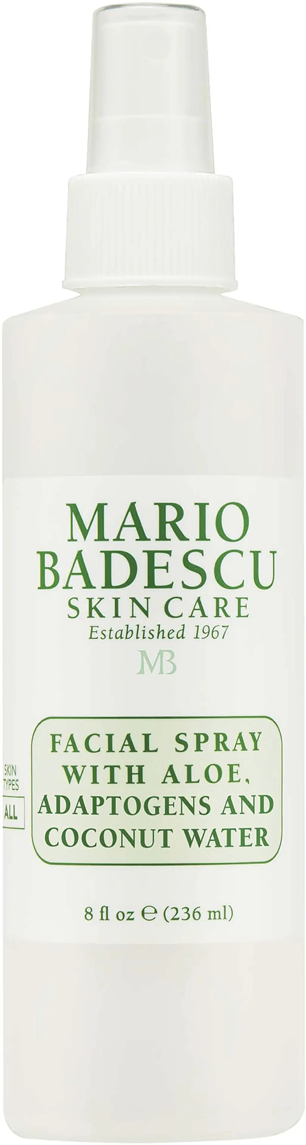 Mario Badescu Facial Spray With Aloe, Adaptogens And Coconut Water hajusteeton, kosteuttava kasvosuihke 236ml