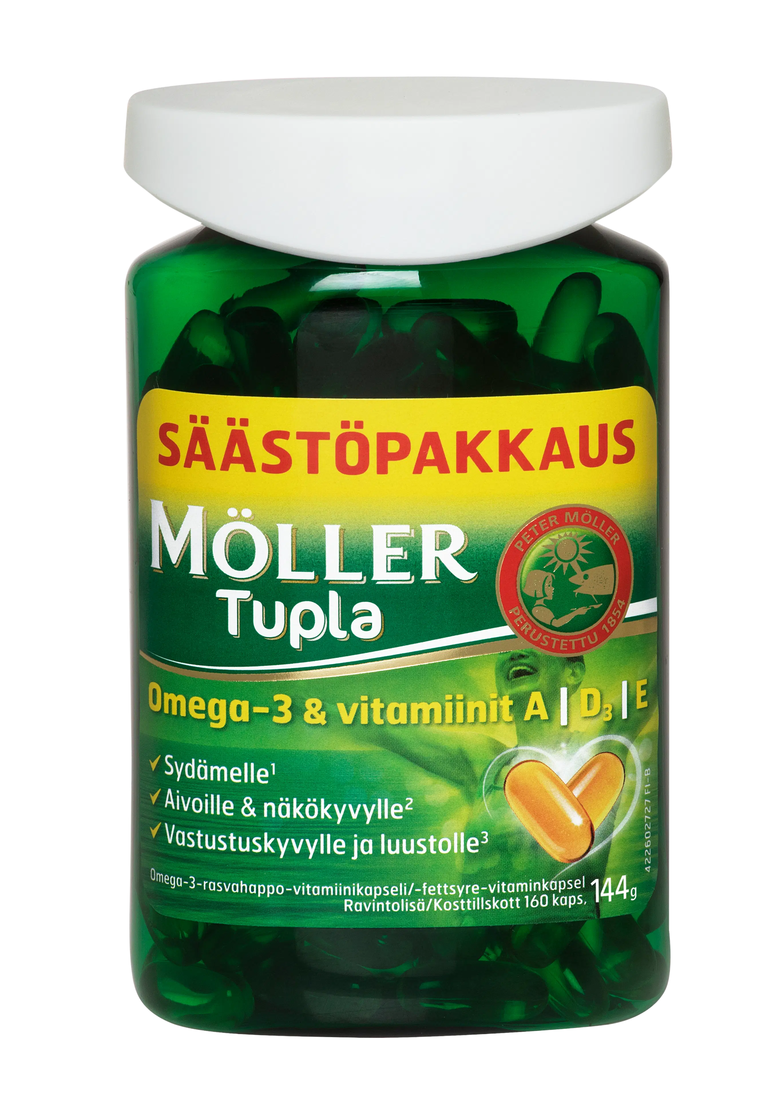 Möller Tupla säästöpakkaus omega-3-rasvahappo-vitamiinikapseli ravintolisä 144g/160kaps