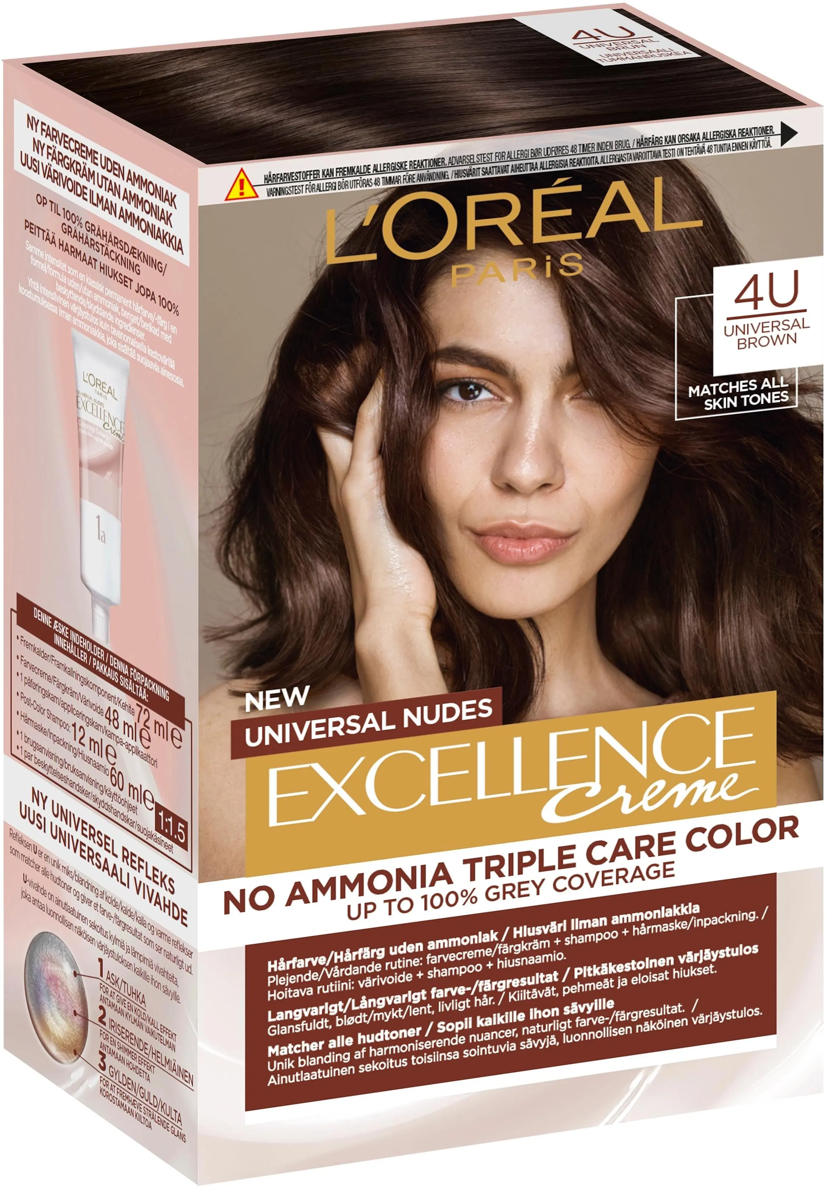 L'Oréal Paris Excellence Universal Nudes 4U Universal Brown kestoväri ilman ammoniakkia 1kpl