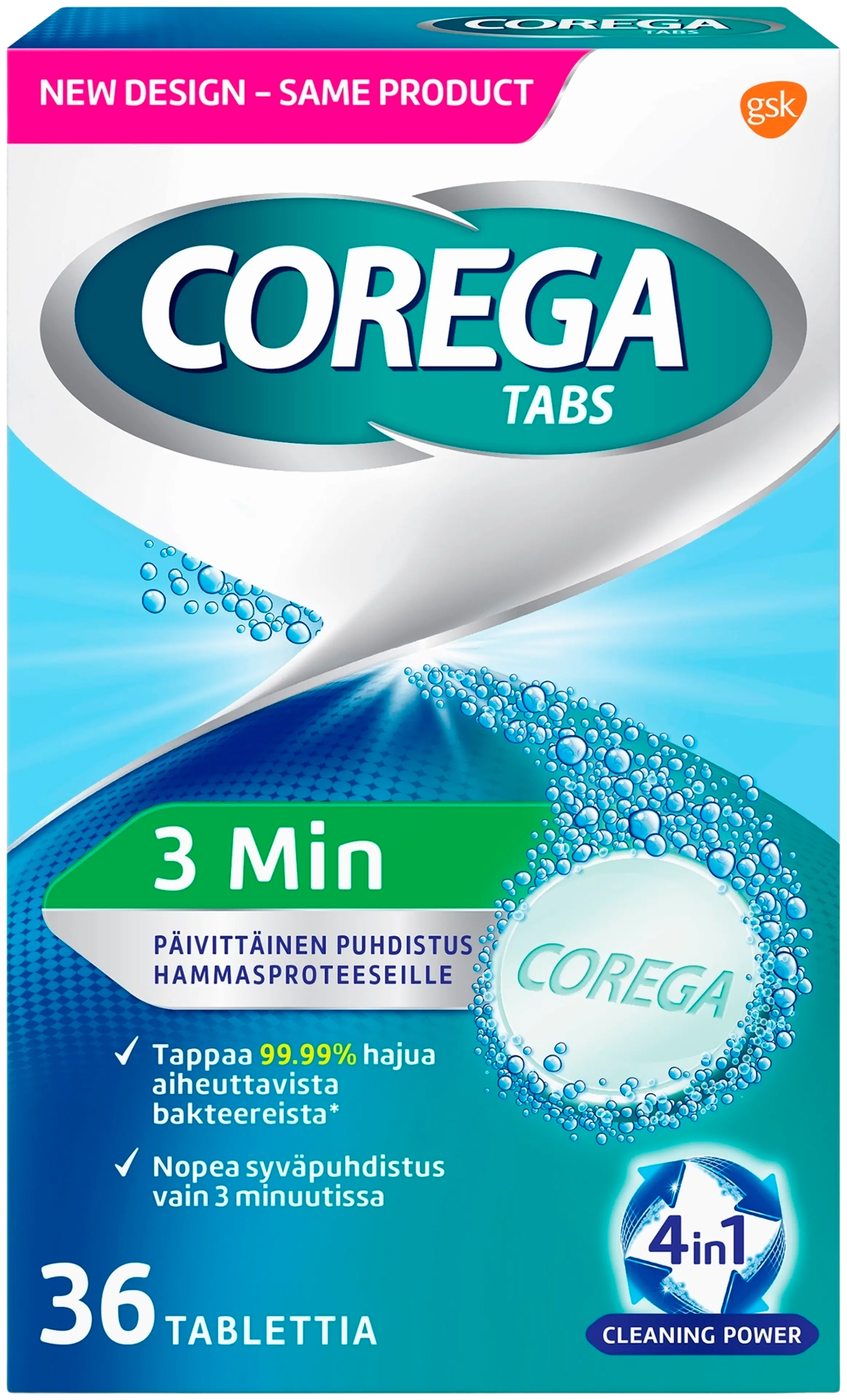 Corega Tabs 3 Minutes poretabletti hammasproteesin puhdistukseen 36 kpl