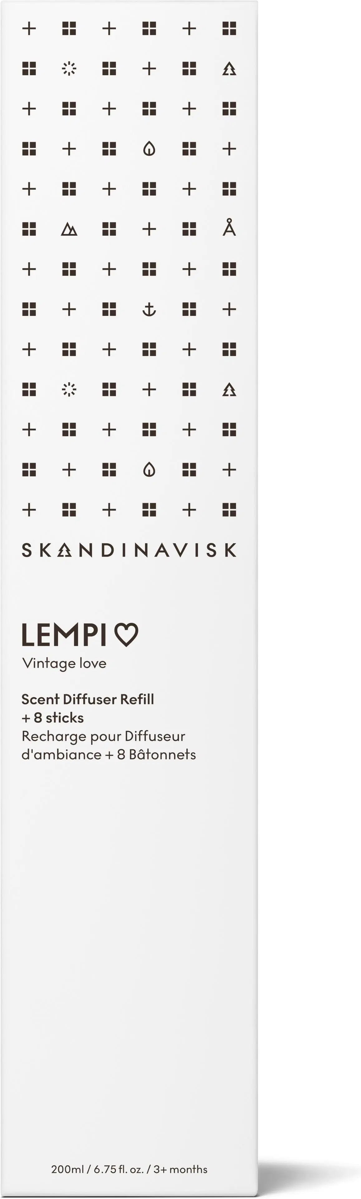 Skandinavisk LEMPI Huonetuoksu täyttöpullo ruokotikuilla 200ml, valkoinen