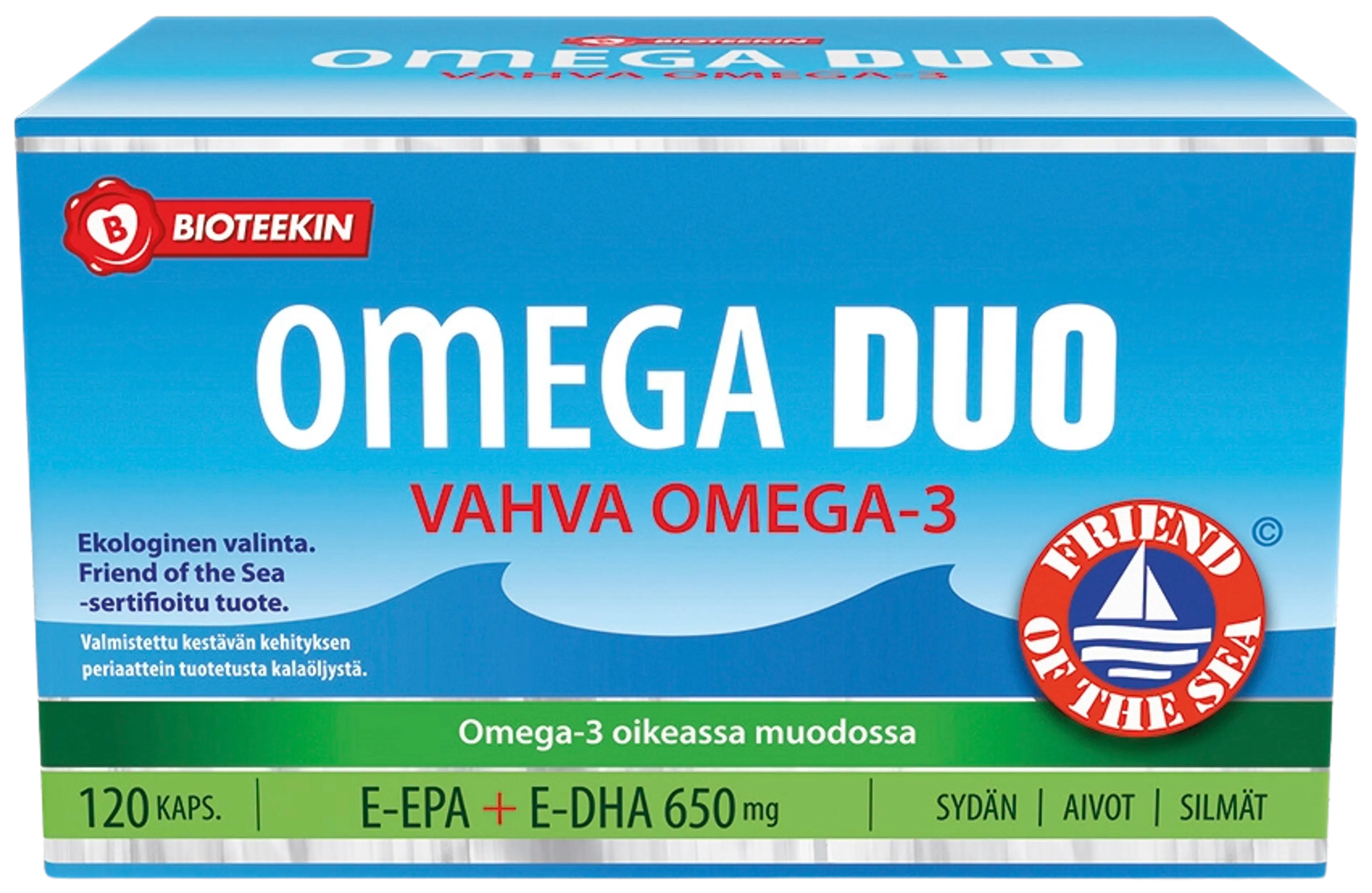 Bioteekin DUO E-EPA+E-DHA 650 mg -omega-3-kalaöljykapselit 120 kaps.