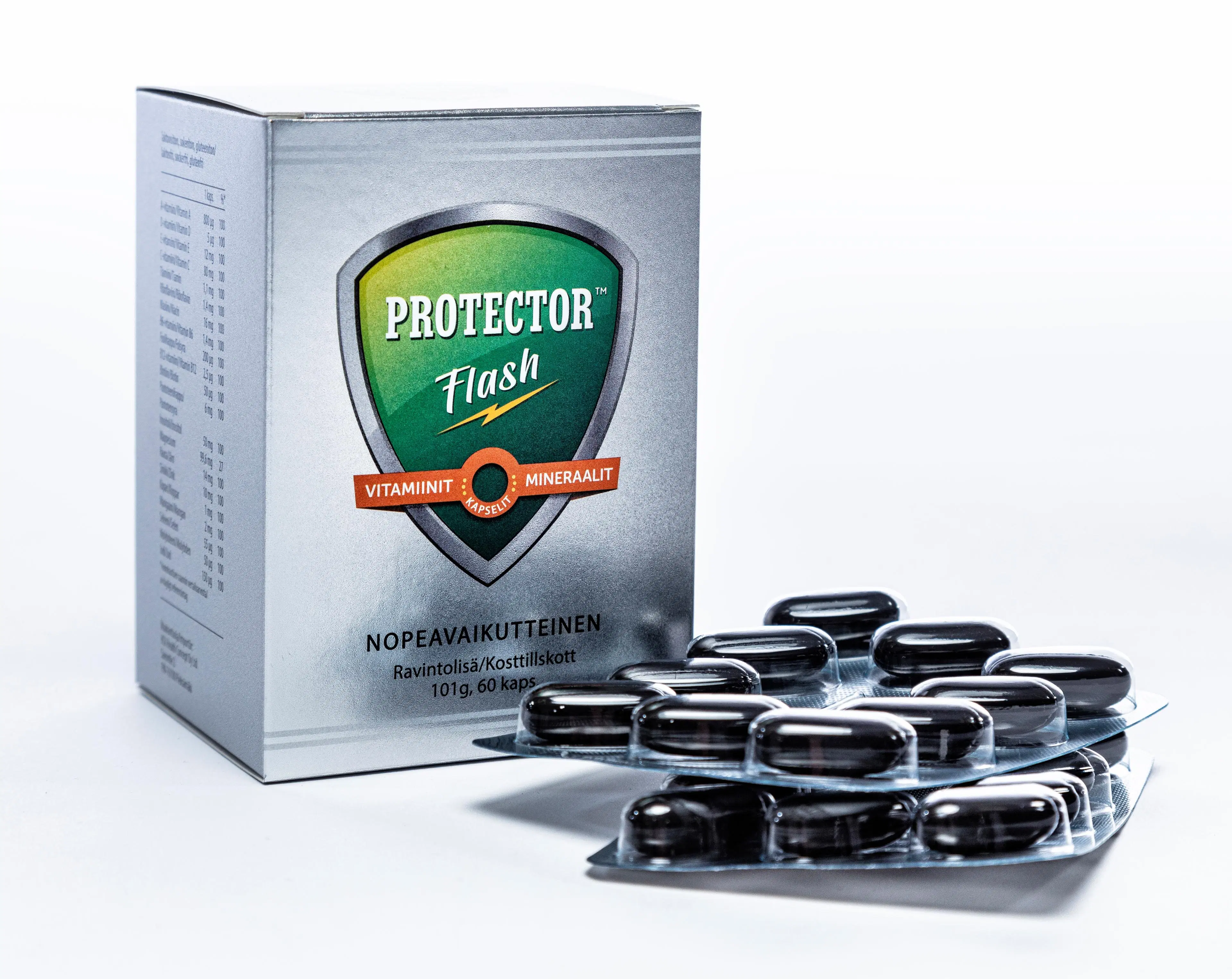 Protector™ Flash monivitamiini-kivennäisainekapseli ravintolisä 60 kaps.
