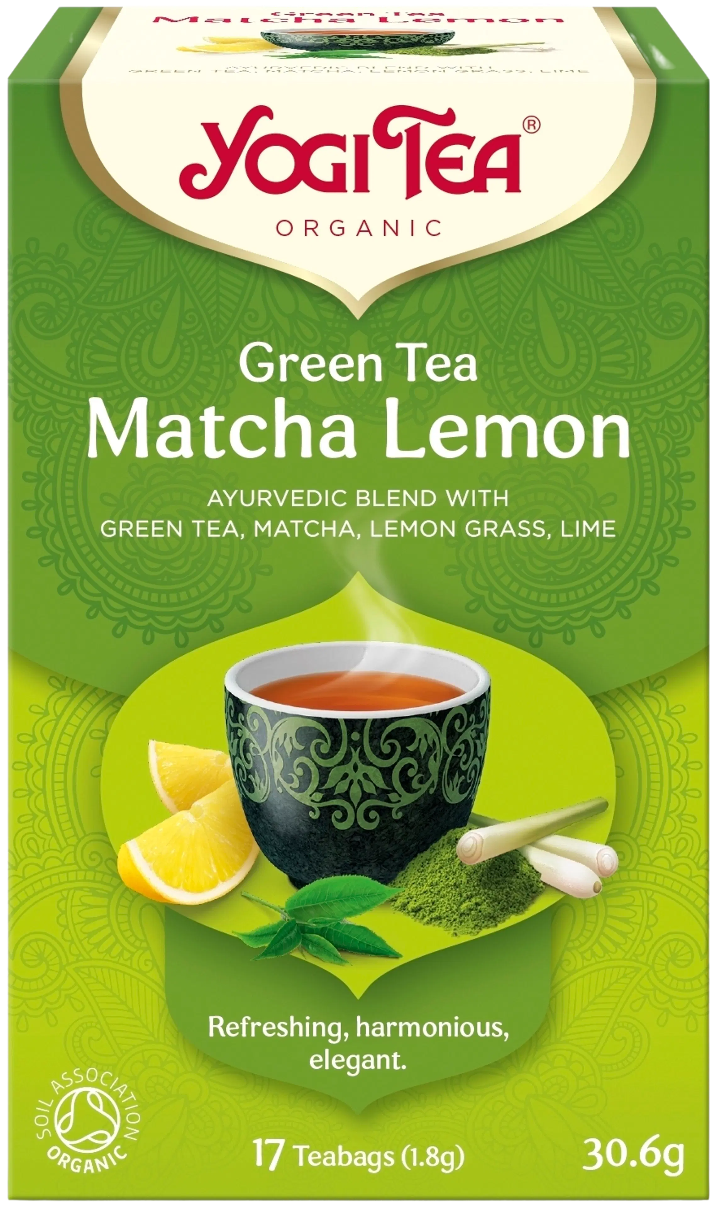 Yogi Tea Green Tea Matcha Lemon vihreä matcha-yrtti-hedelmätee luomu ayurvedinen 17x1.8g